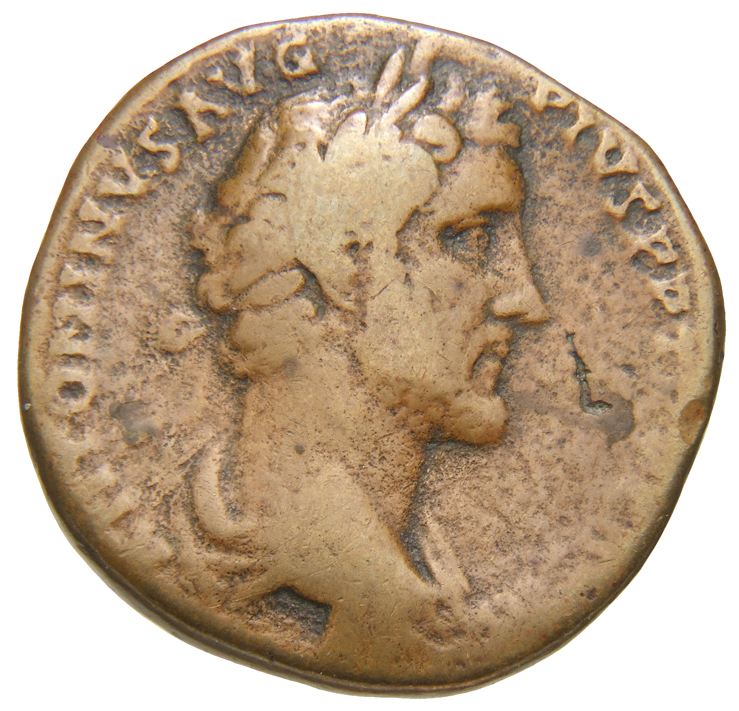 Antoninus Pius obverse — Bust of Antoninus Pius, laureate, draped, right