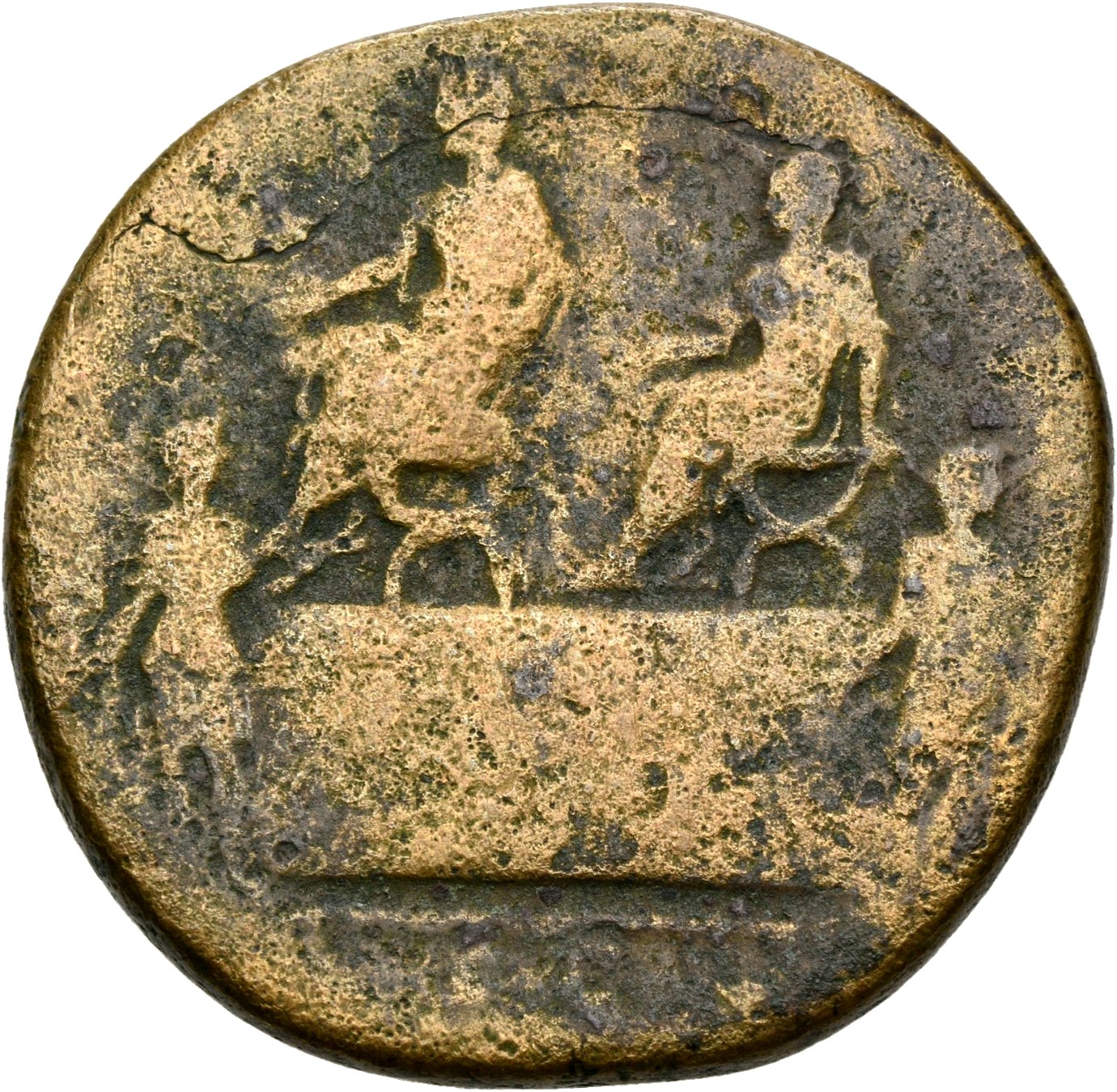 RIC III Antoninus Pius 628a Antoninus Pius reverse, Antoninus Pius and Marcus Aurelius, togate, seated, left on curule cha...