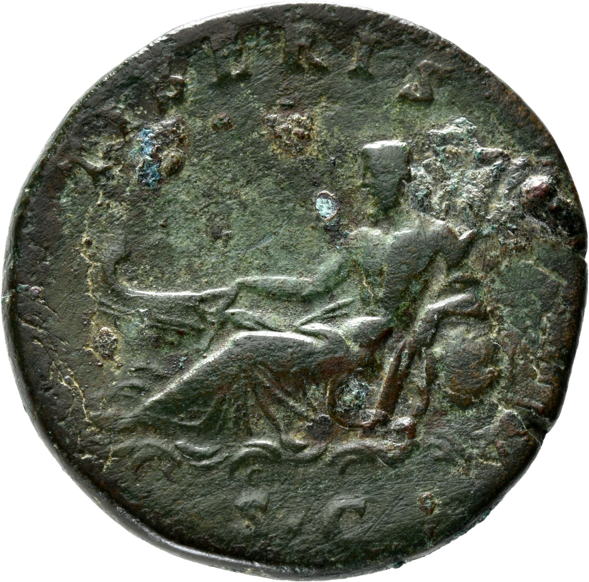 RIC III Antoninus Pius 642A Antoninus Pius reverse, Tiber, crowned with reeds, reclining left, resting left elbow on urn f...