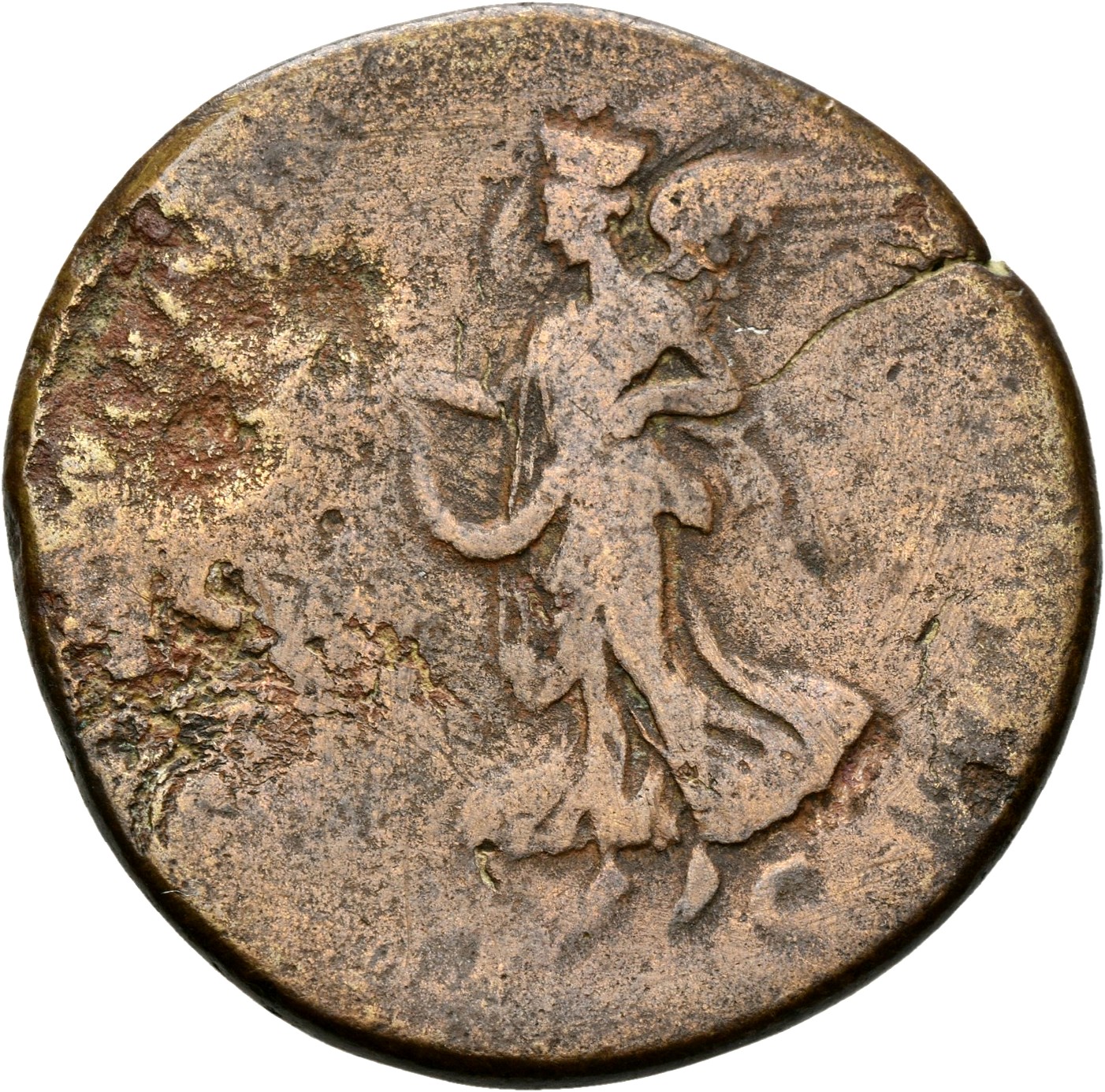 RIC III Antoninus Pius 655 Antoninus Pius reverse, Victory, towered, flying left, holding wreath in both hands