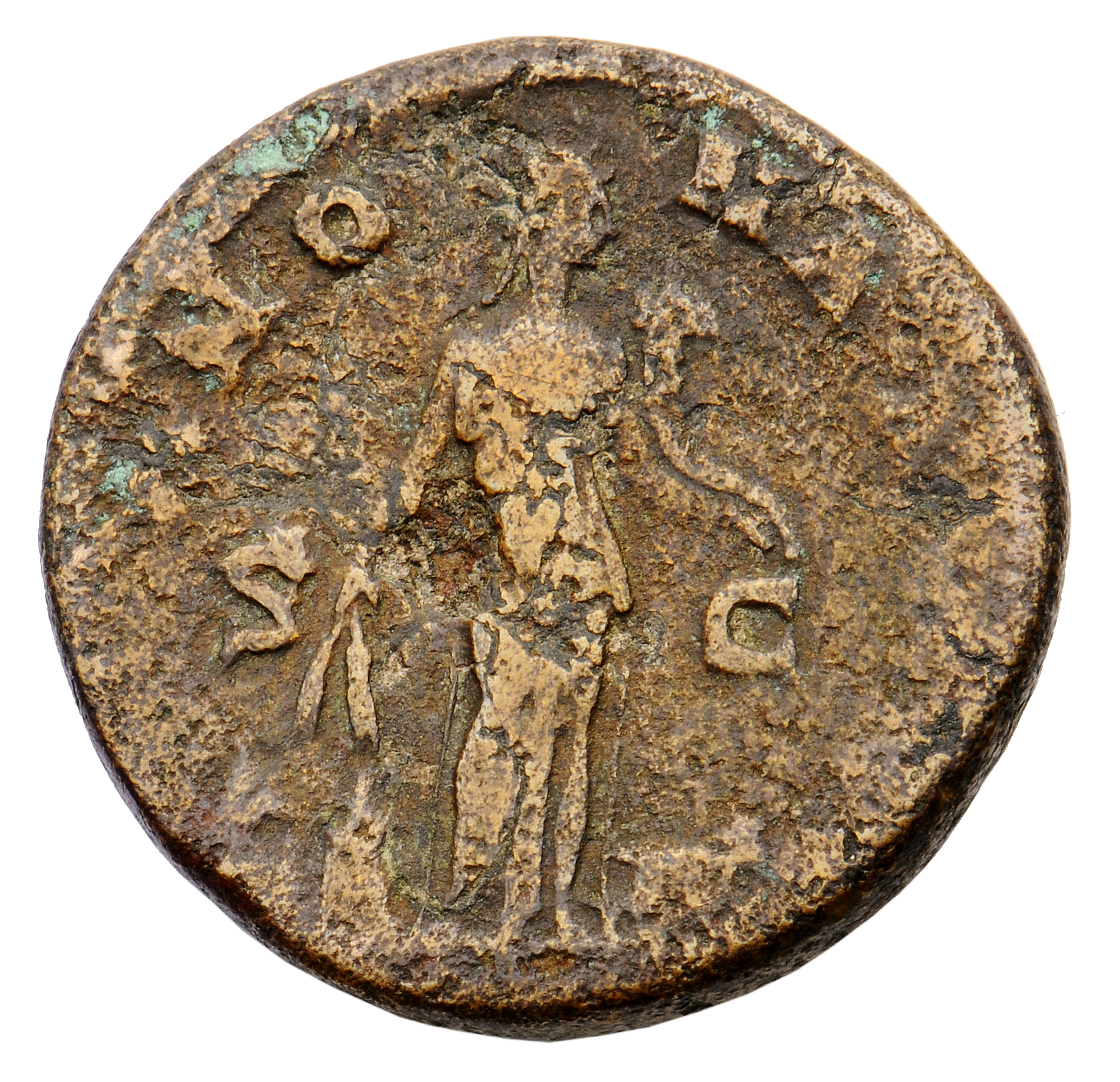 RIC III Antoninus Pius 656 Antoninus Pius reverse, Annona, draped, standing, front, head right, holding corn-ears in right...