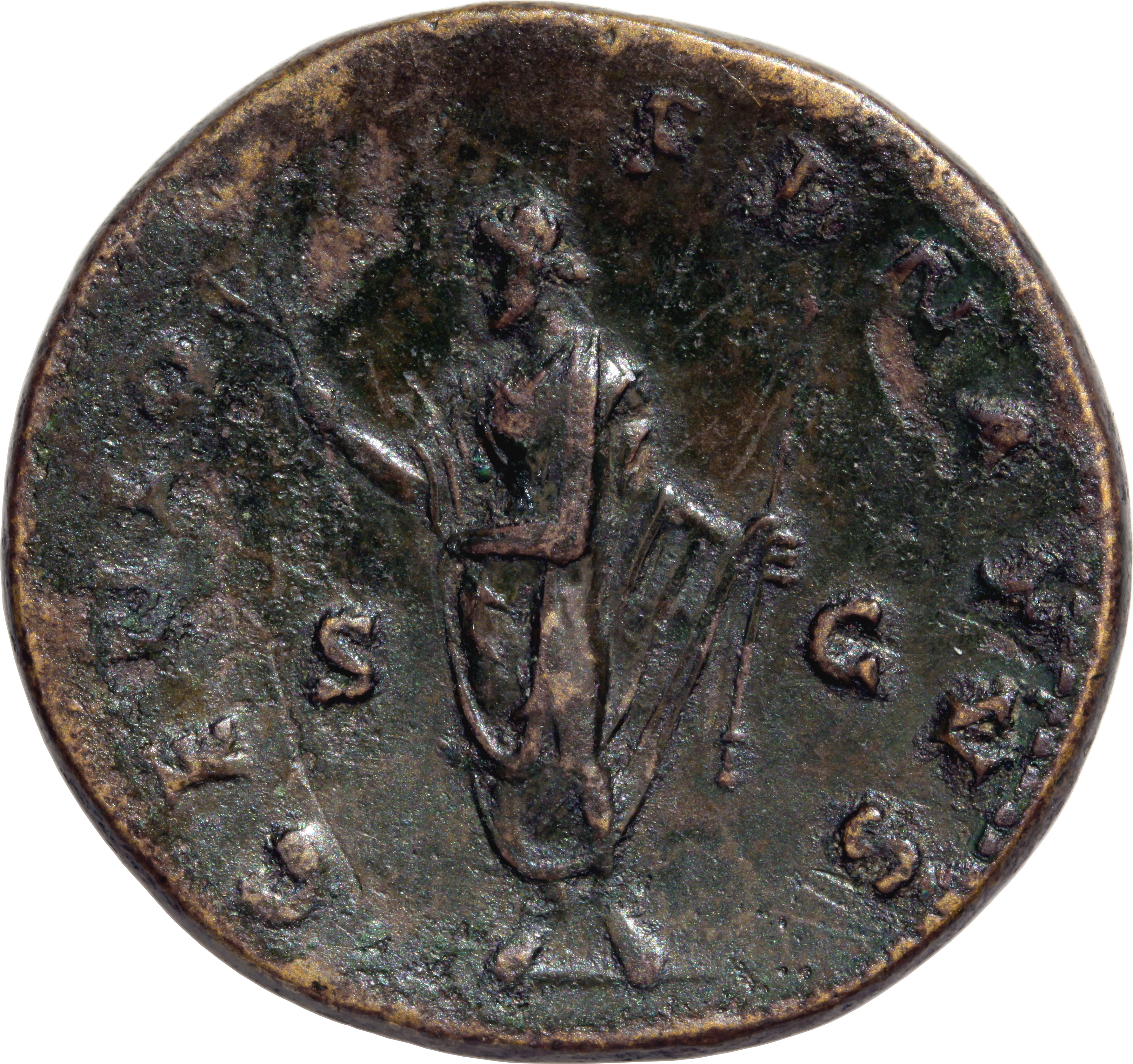 RIC III Antoninus Pius 660A Antoninus Pius reverse, Genius of the Senate, togate, standing, left, holding up branch in rig...