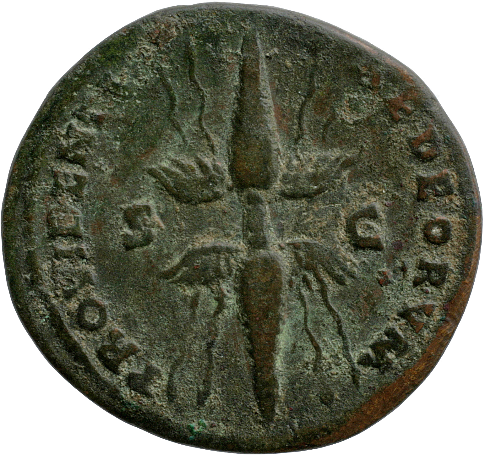 Antoninus Pius reverse — Winged thunderbolt upright
