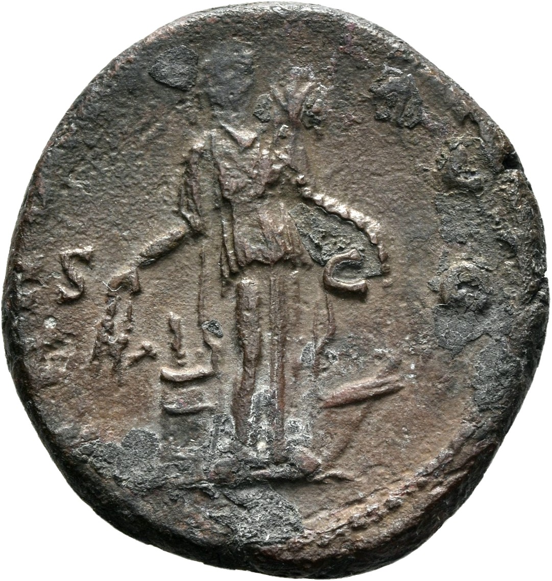 RIC III Antoninus Pius 675 Antoninus Pius reverse, Annona, draped, standing right, holding two corn-ears in right hand ove...