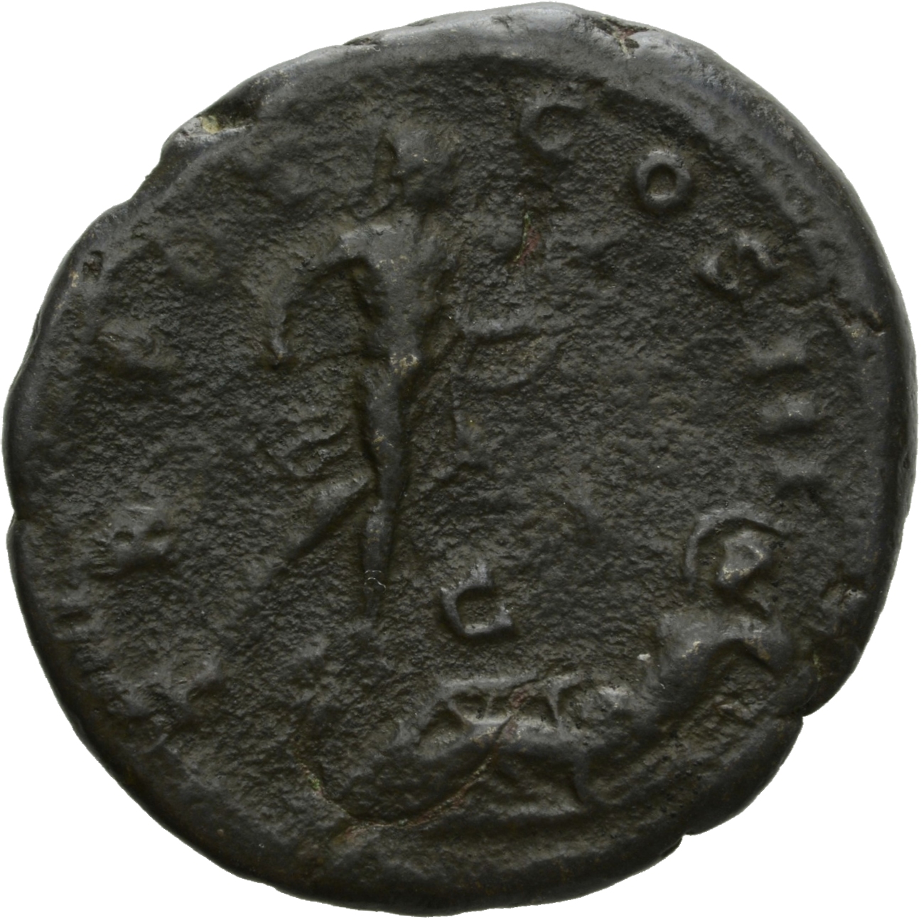RIC III Antoninus Pius 694A Antoninus Pius reverse, Mars, helmeted, naked but for cloak on right arm, holding spear in rig...