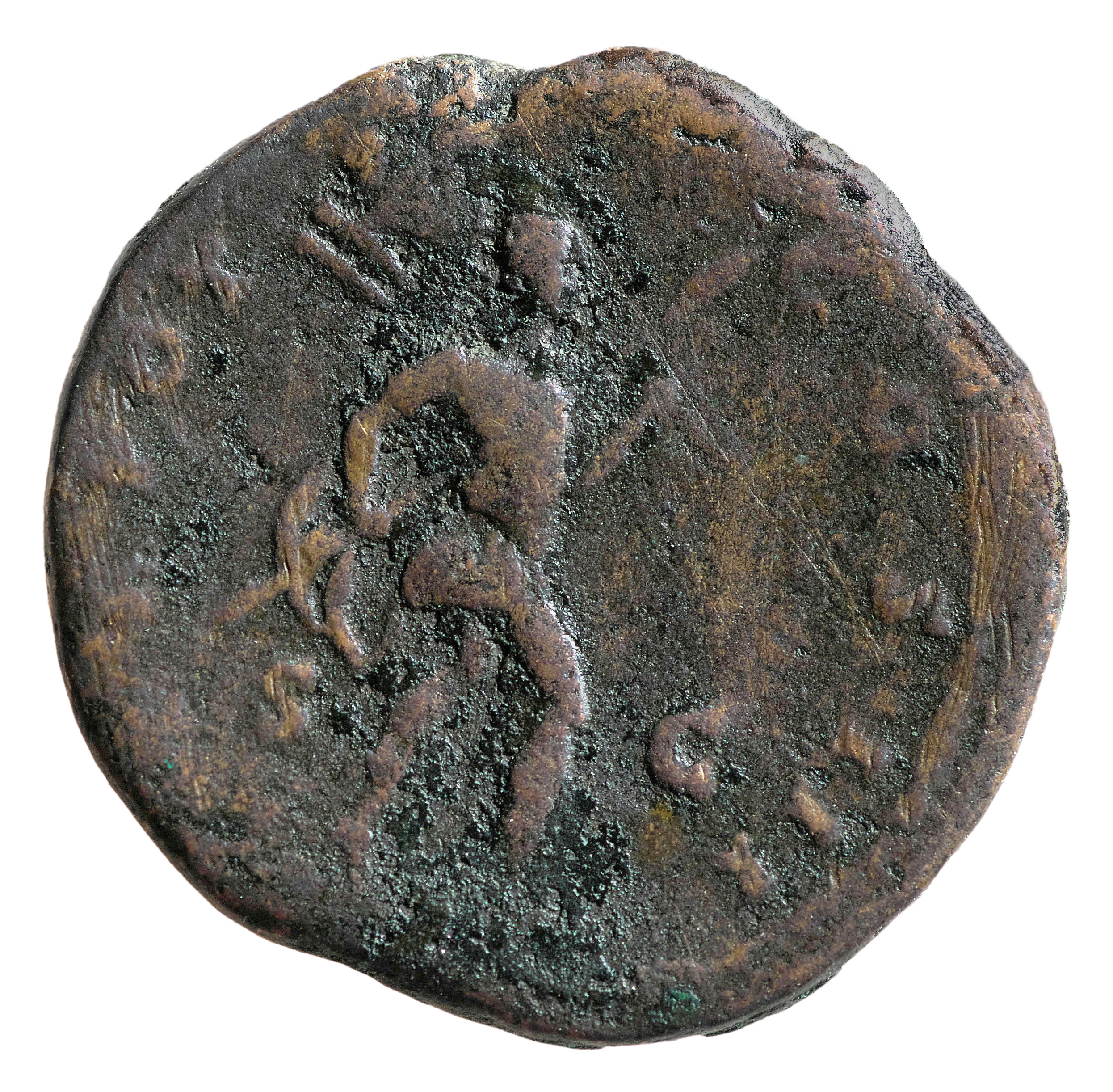 RIC III Antoninus Pius 698 Antoninus Pius reverse, Romulus, bare-headed, in military dress, advancing right, holding trans...