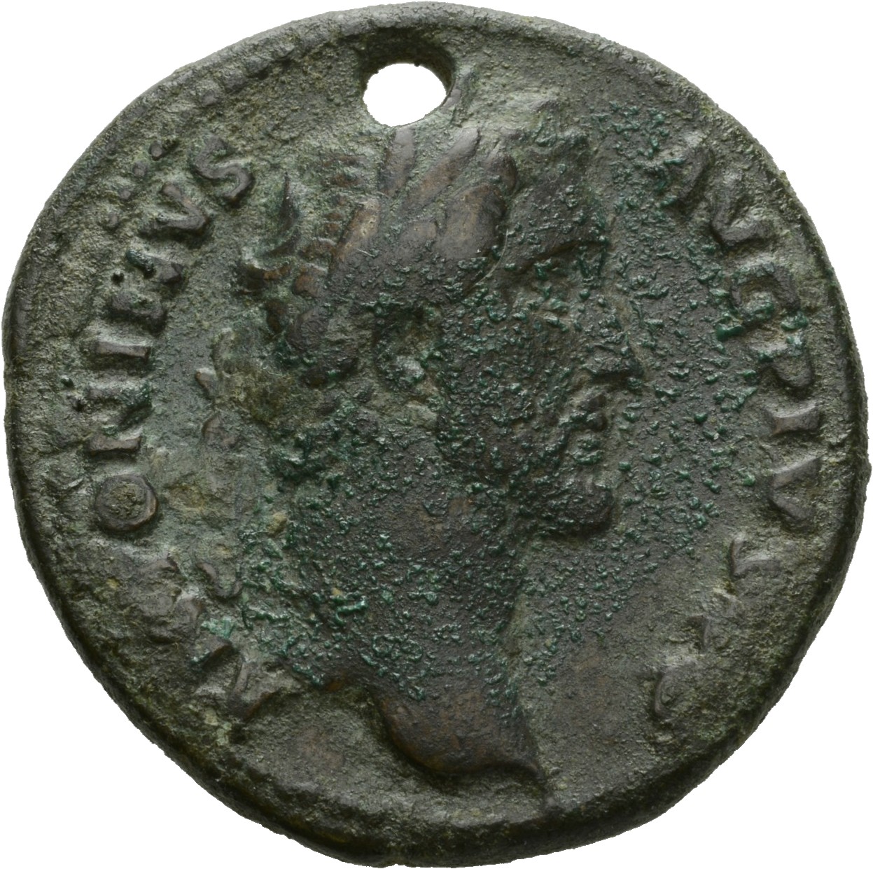 Antoninus Pius obverse — Head of Antoninus Pius, laureate, right