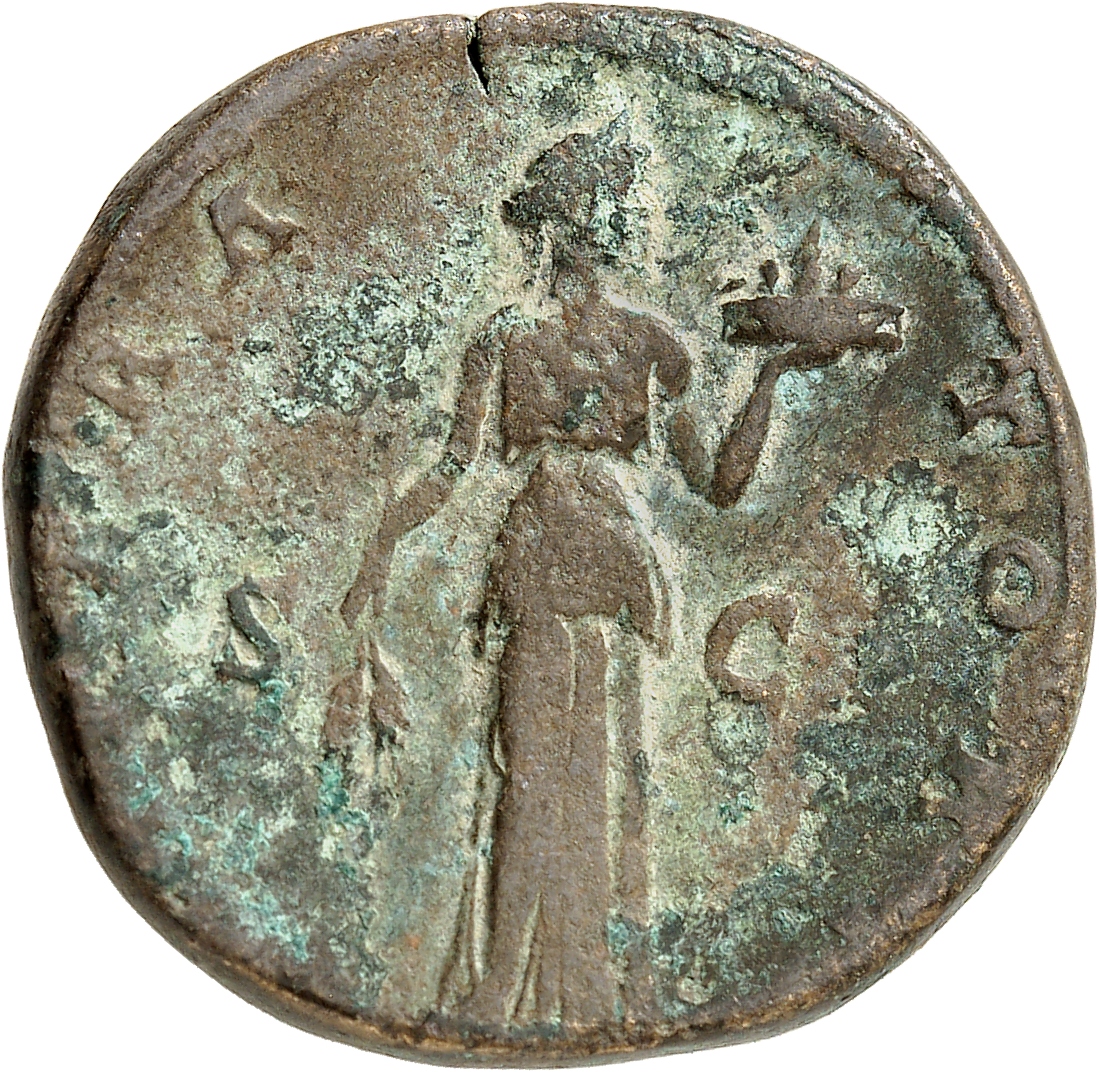 RIC III Antoninus Pius 716A Antoninus Pius reverse, Fides, draped, standing, right, holding two corn-ears downwards in rig...