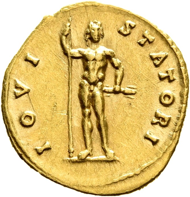 RIC III Antoninus Pius 72A Antoninus Pius reverse, Jupiter, naked, standing front, holding sceptre in right hand and thund...