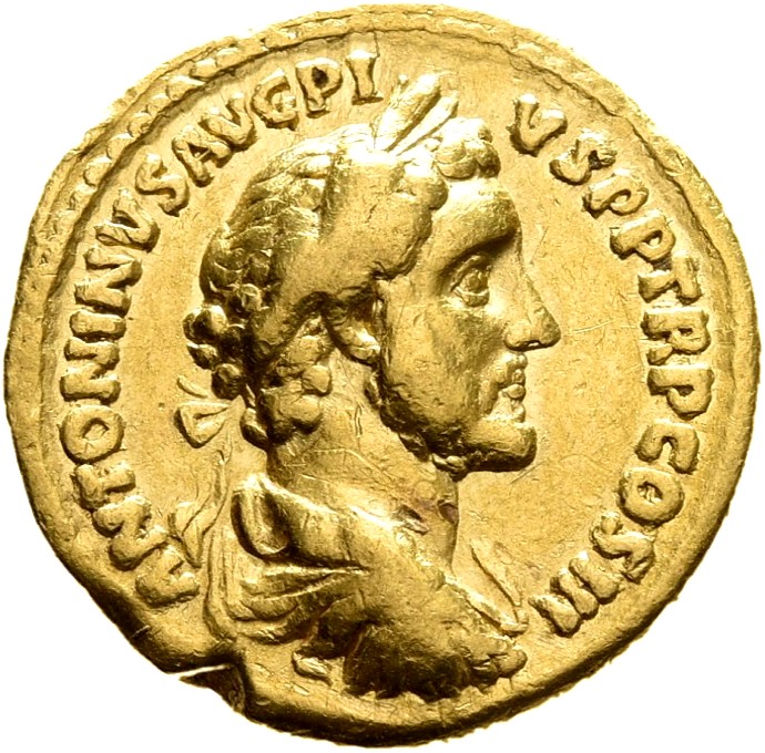 RIC III Antoninus Pius 72C Antoninus Pius obverse, Head of Antoninus Pius, laureate, draped, cuirassed, right