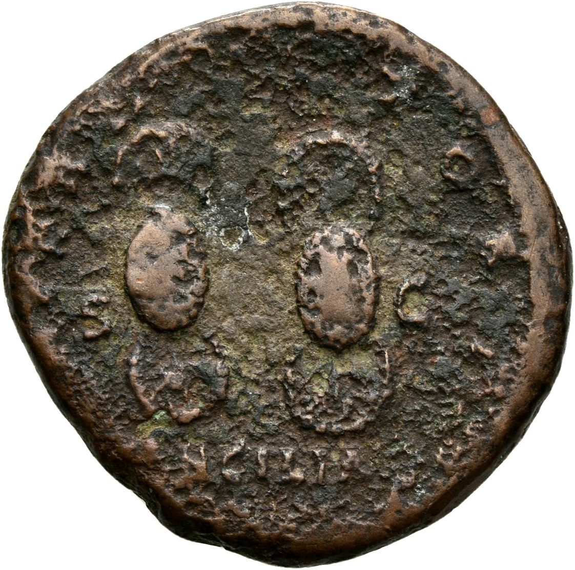 RIC III Antoninus Pius 736A Antoninus Pius reverse, Two ancilia-- oval shields with rounded projections like shells above ...