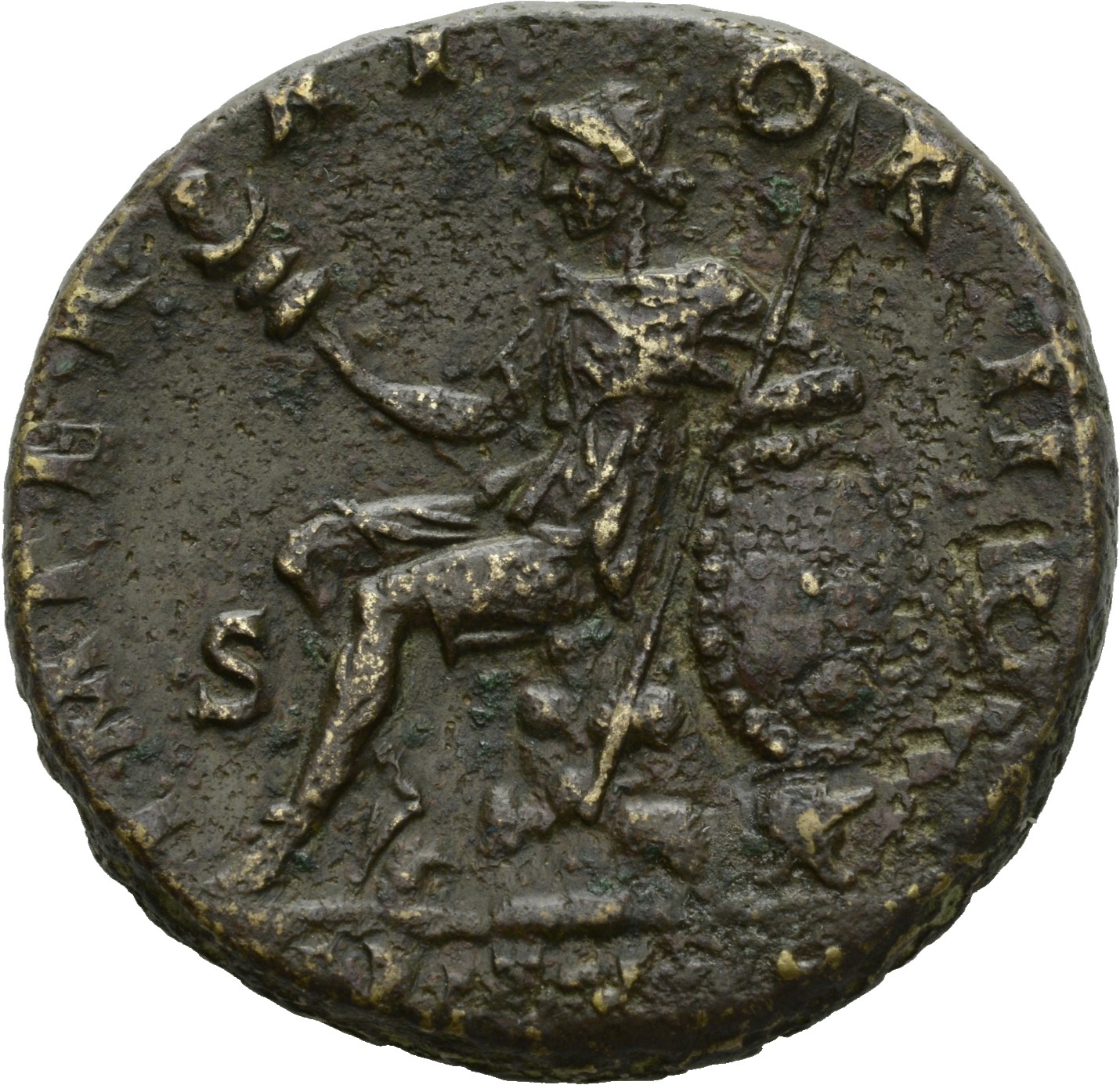 RIC III Antoninus Pius 745 Antoninus Pius reverse, Britannia, seated left on rock, holdint standard and shield; her left e...