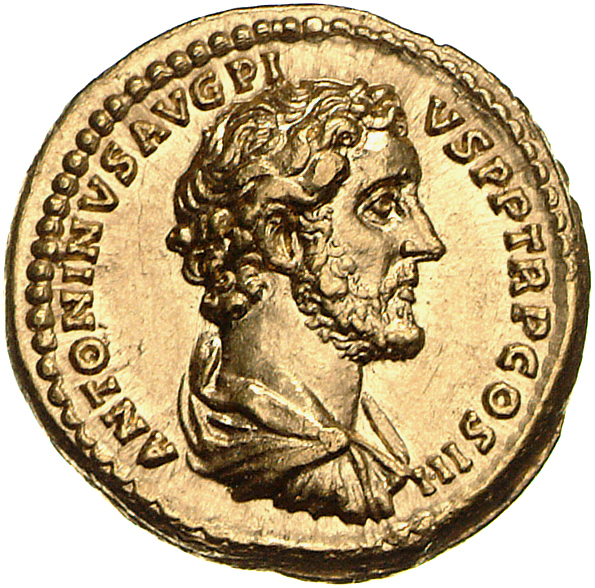 Antoninus Pius obverse — Bust of Antoninus Pius, bare-headed, draped, cuirassed, right