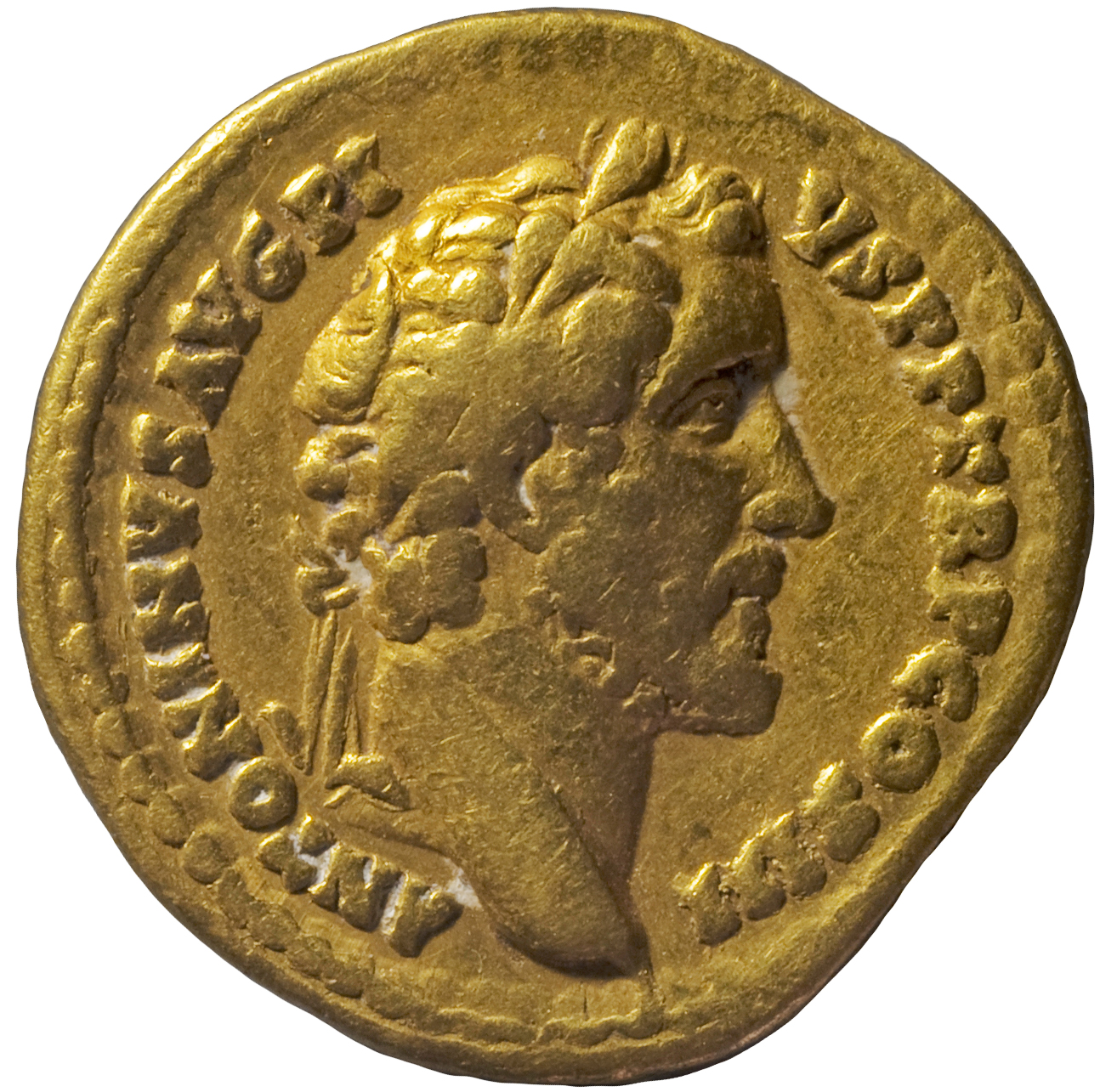 RIC III Antoninus Pius 75c (aureus) Antoninus Pius obverse, Head of Antoninus Pius, laureate, right