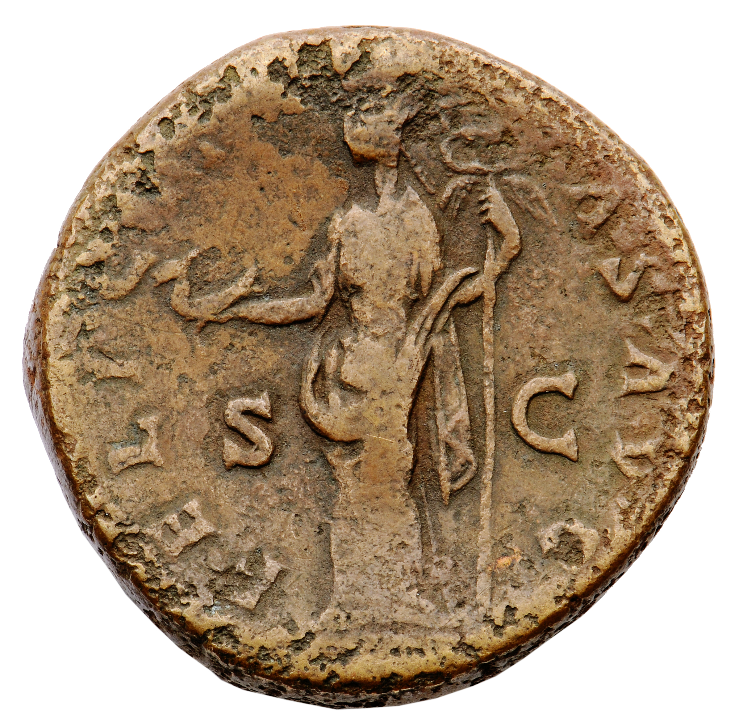 RIC III Antoninus Pius 770 Antoninus Pius reverse, Felicitas, draped, standing, left, holding capricorn in extended right ...