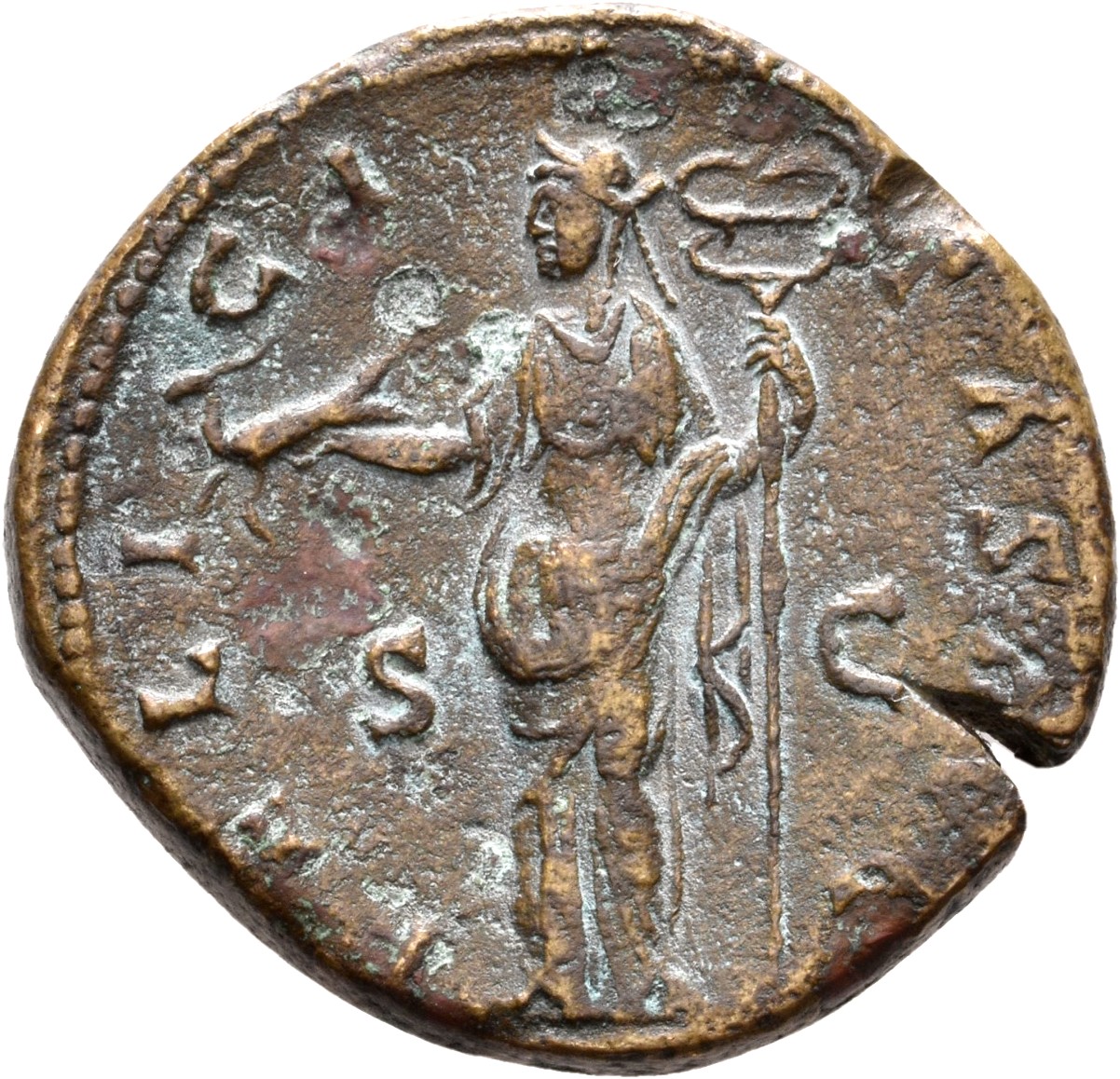 RIC III Antoninus Pius 770 Antoninus Pius reverse, Felicitas, draped, standing, left, holding capricorn in extended right ...