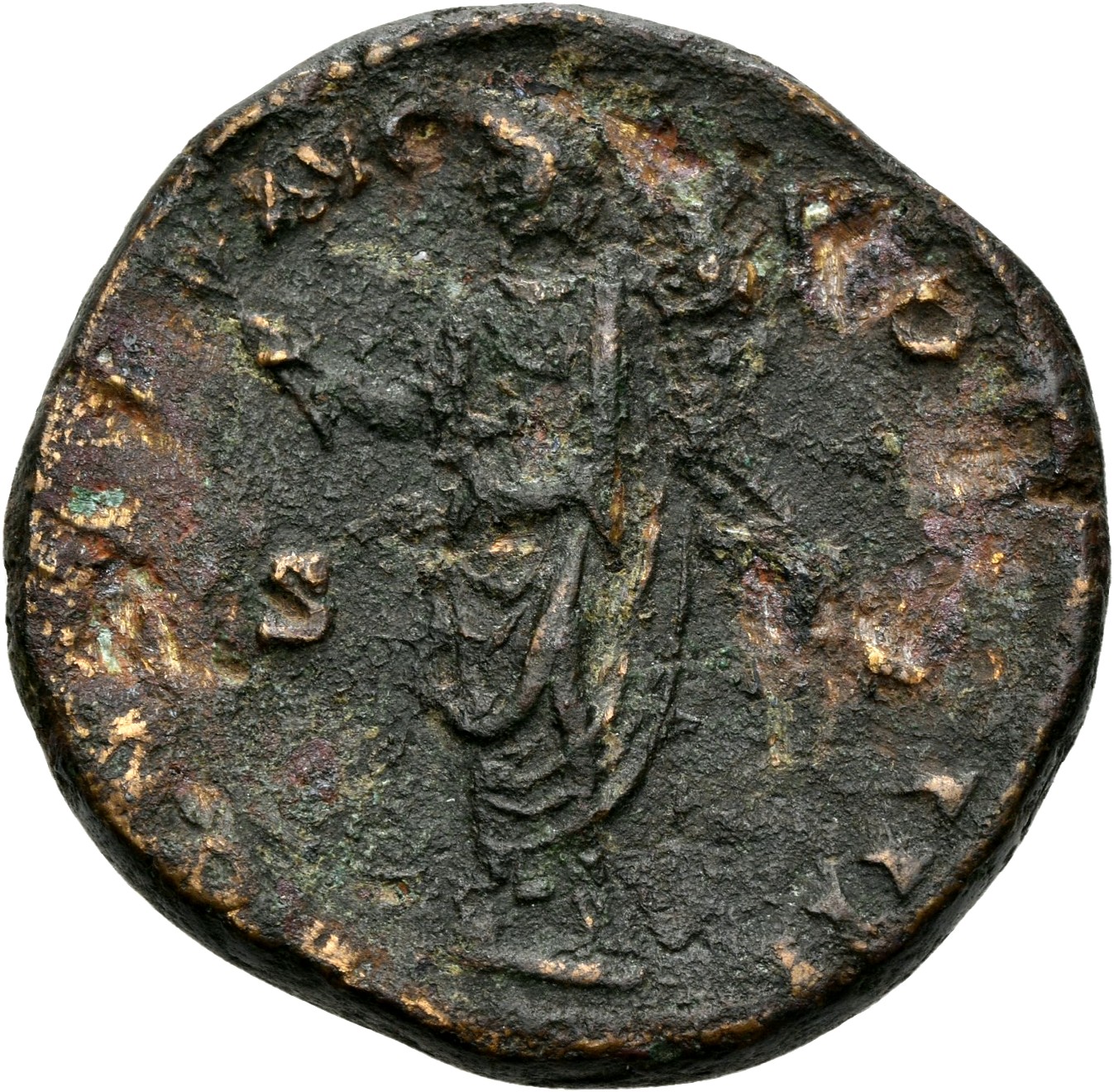 RIC III Antoninus Pius 772 Antoninus Pius reverse, Honos, draped, standing front, head left, holding branch in extended ri...