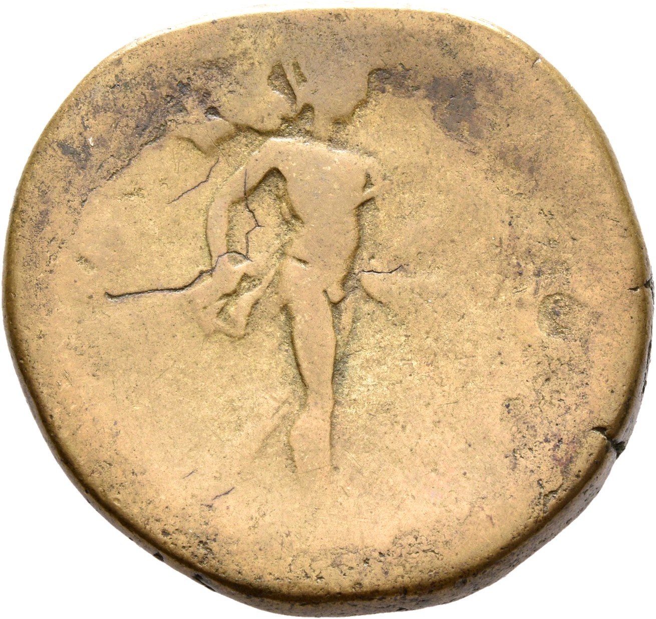 RIC III Antoninus Pius 778 Antoninus Pius reverse, Mars, draped, naked but for cloak hanging behind him, advancing right, ...