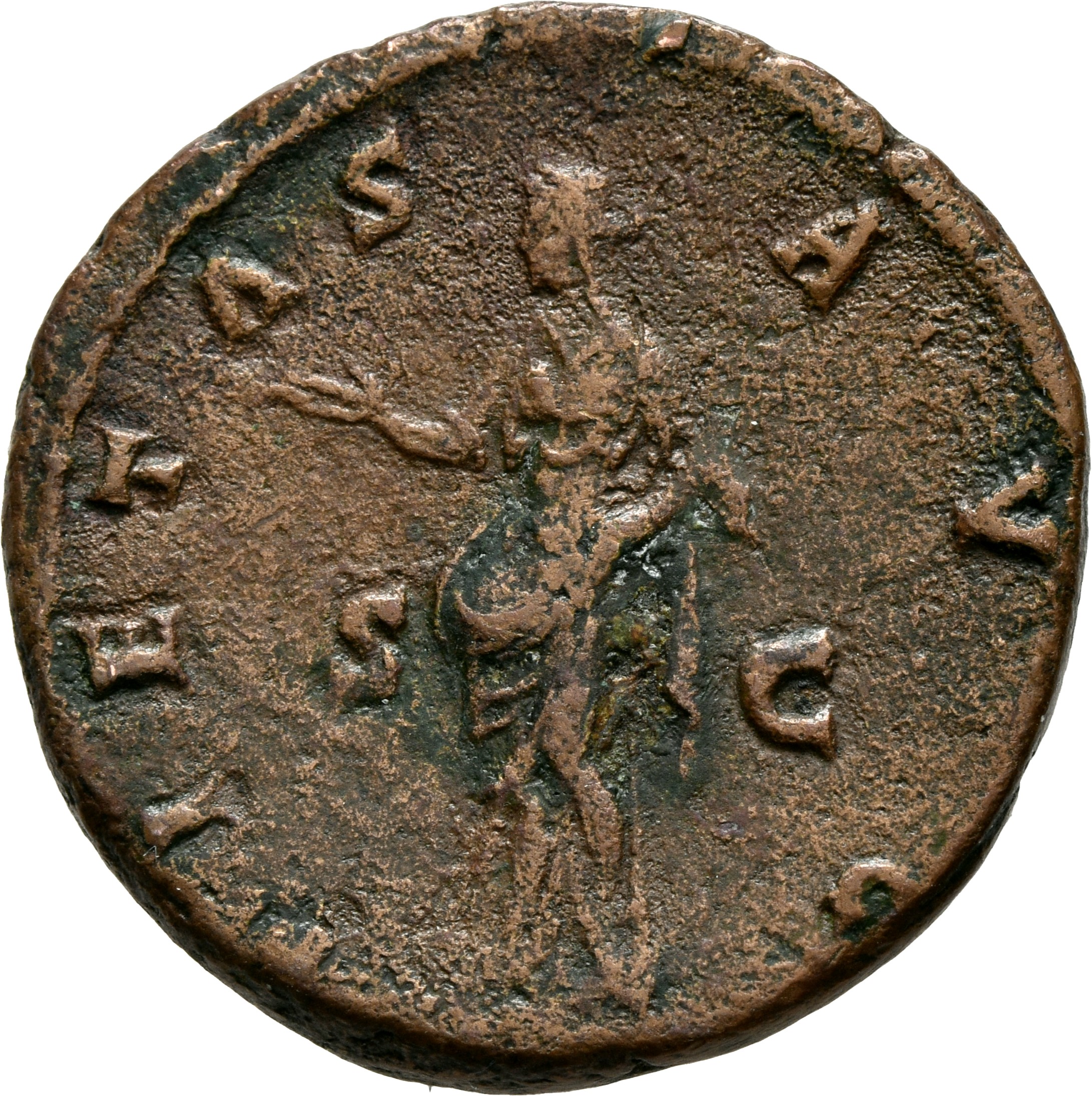 RIC III Antoninus Pius 823 Antoninus Pius reverse, Pietas, veiled, draped, standing left, holding patera in right hand, le...