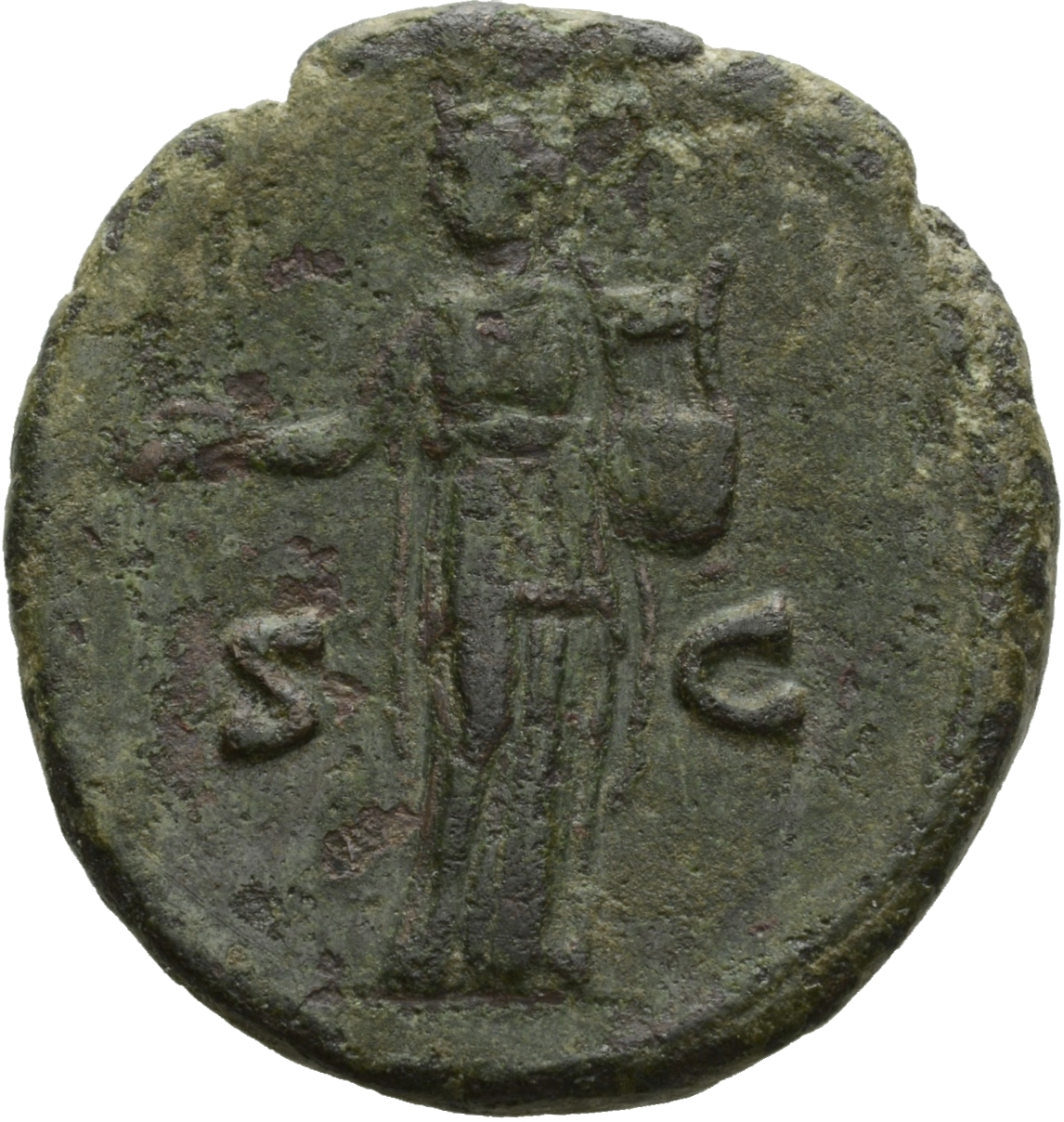 RIC III Antoninus Pius 824A Antoninus Pius reverse, Apollo, draped to feet, standing front, head left, holding patera in e...