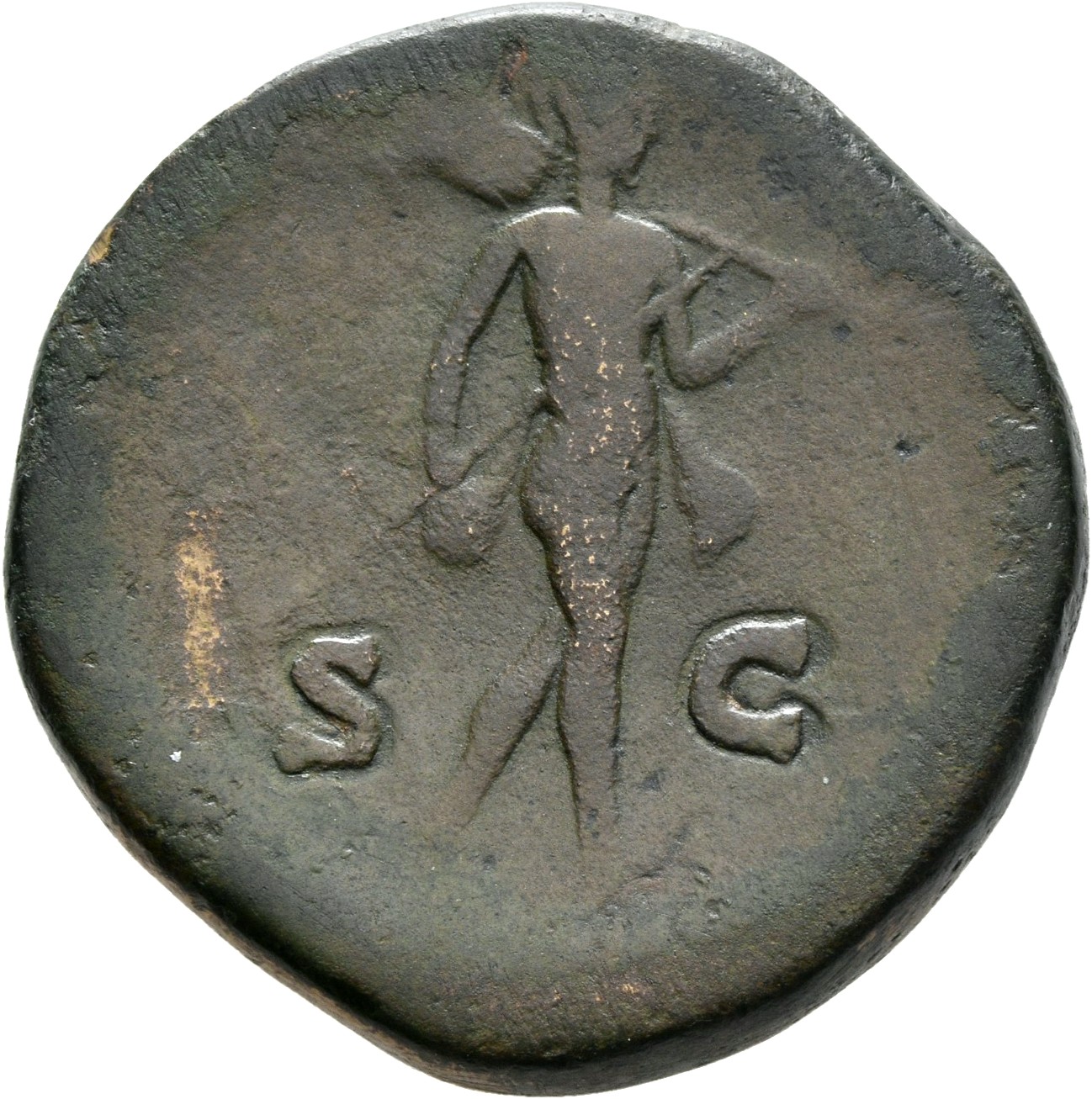 RIC III Antoninus Pius 825 Antoninus Pius reverse, Mars, advancing right, holding spear in right hand and trophy in left