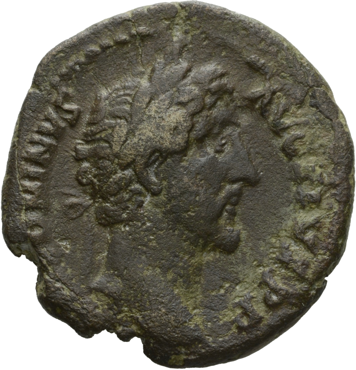 Antoninus Pius obverse — Head of Antoninus Pius, laureate, right