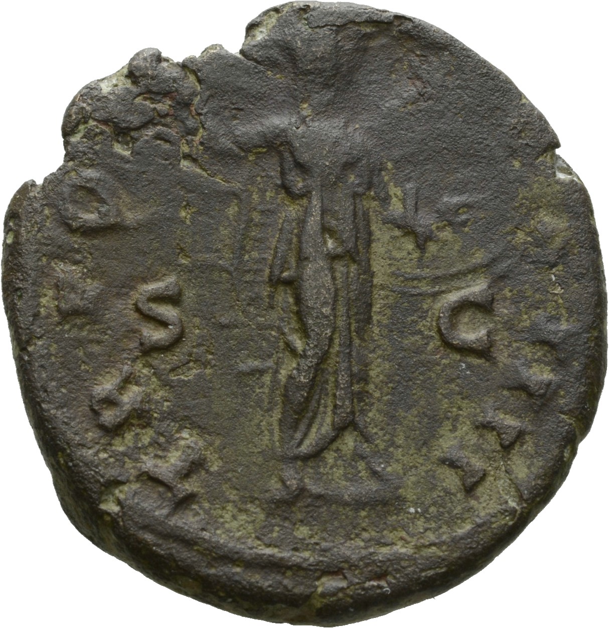 Antoninus Pius reverse — Minerva, standing right, brandishing javelin and holding shield