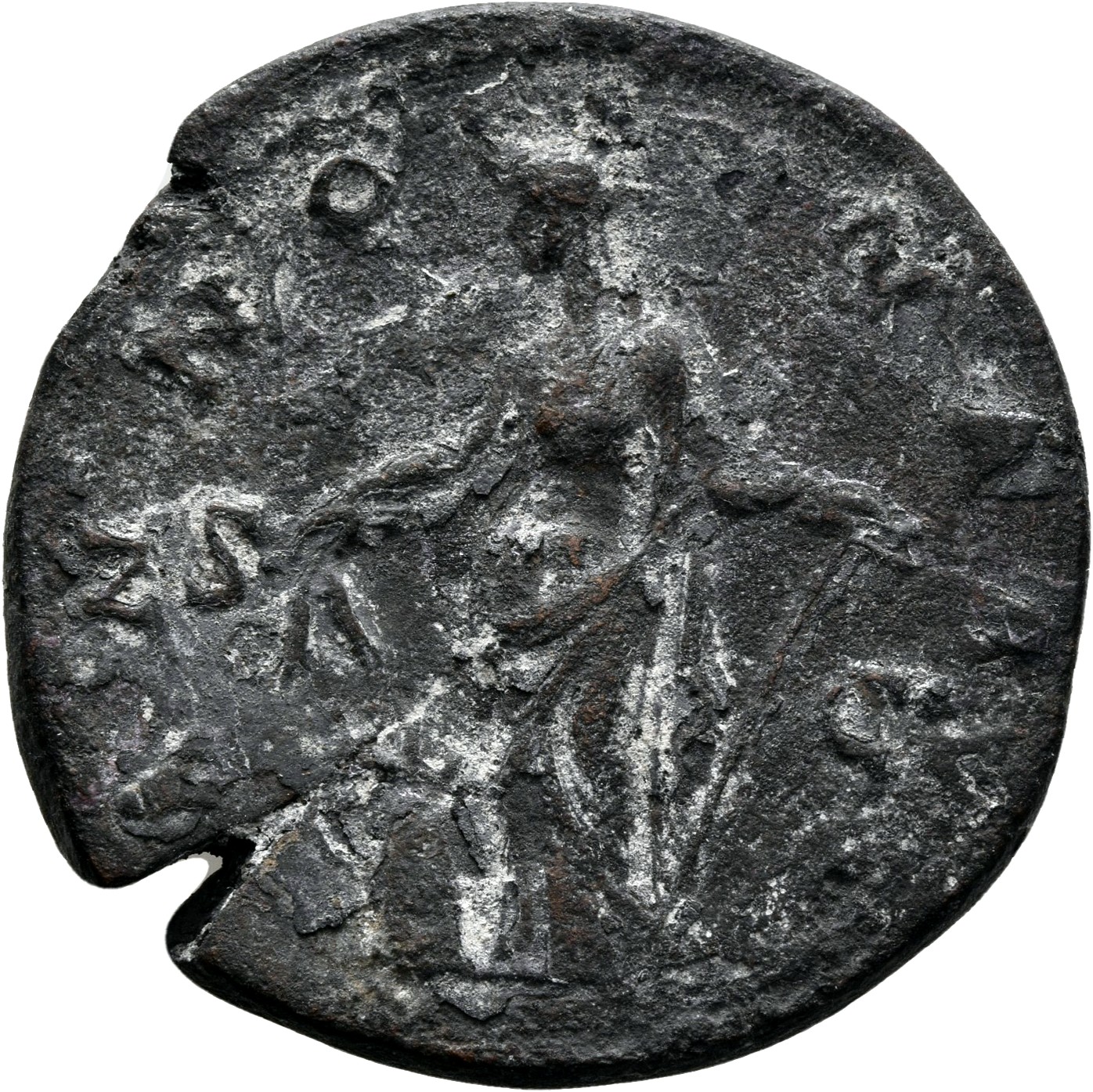 RIC III Antoninus Pius 840 Antoninus Pius reverse, Annona standing left, holding grain stalks over modius with grain stalk...