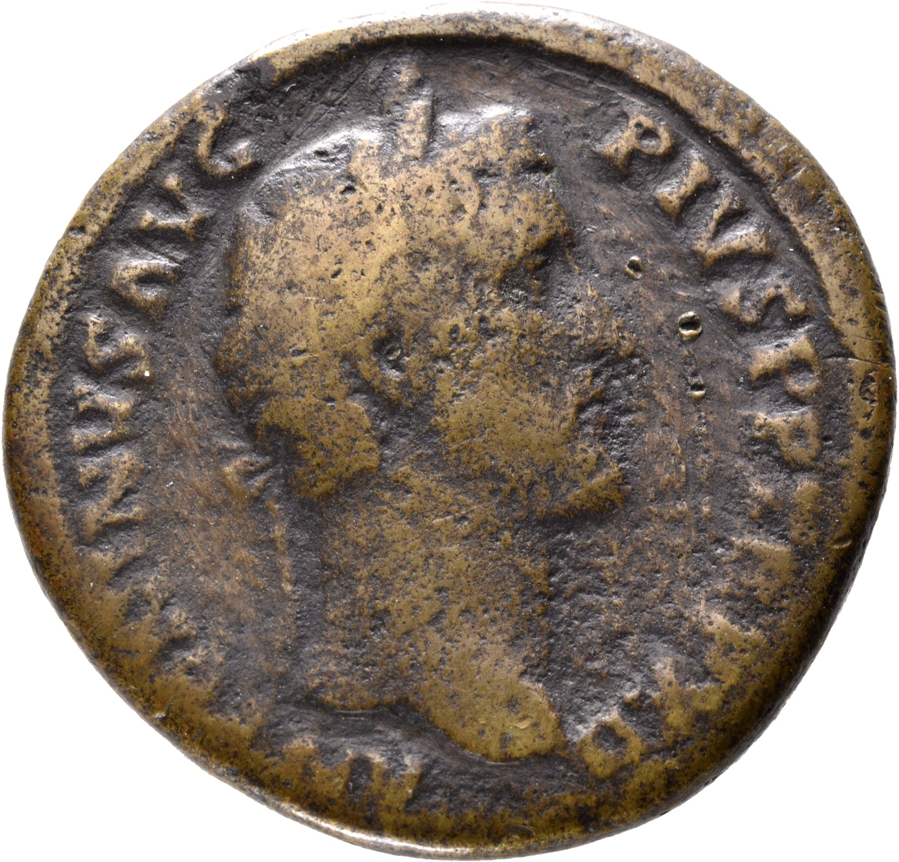 RIC III Antoninus Pius 844 Antoninus Pius obverse, Head of Antoninus Pius, laureate, sometimes draped on left shoulder, right