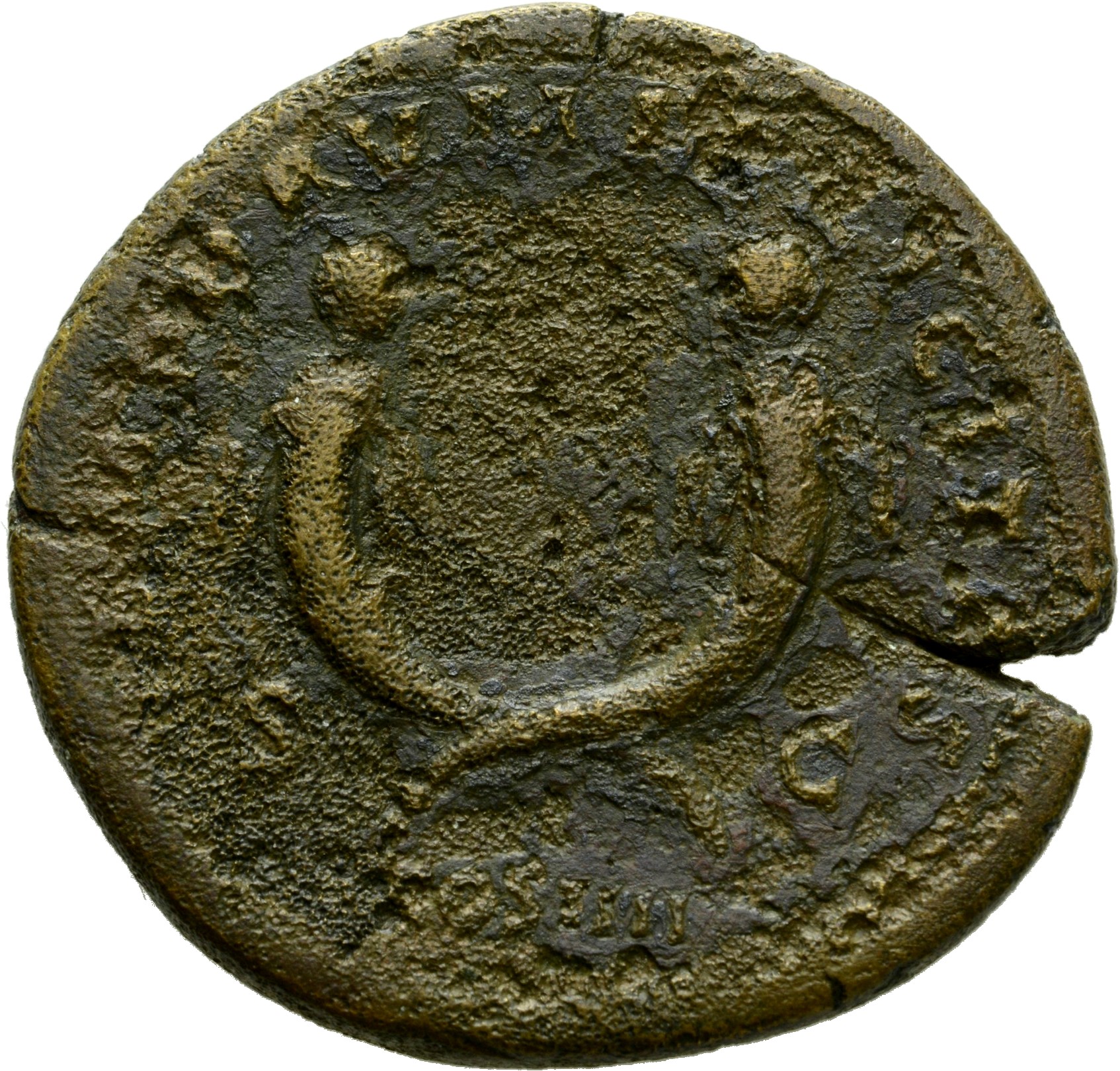 RIC III Antoninus Pius 857 Antoninus Pius reverse, Crossed cornucopiae, each surmounted by the bust of a little boy