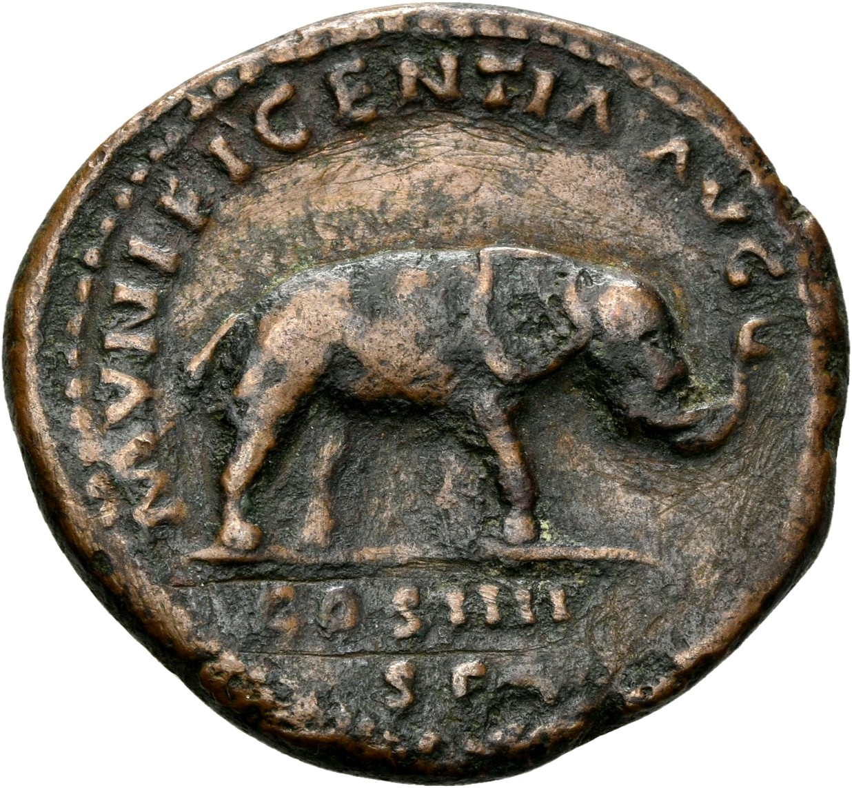 RIC III Antoninus Pius 862B Antoninus Pius reverse, Elephant, sometimes cuirassed, walking right