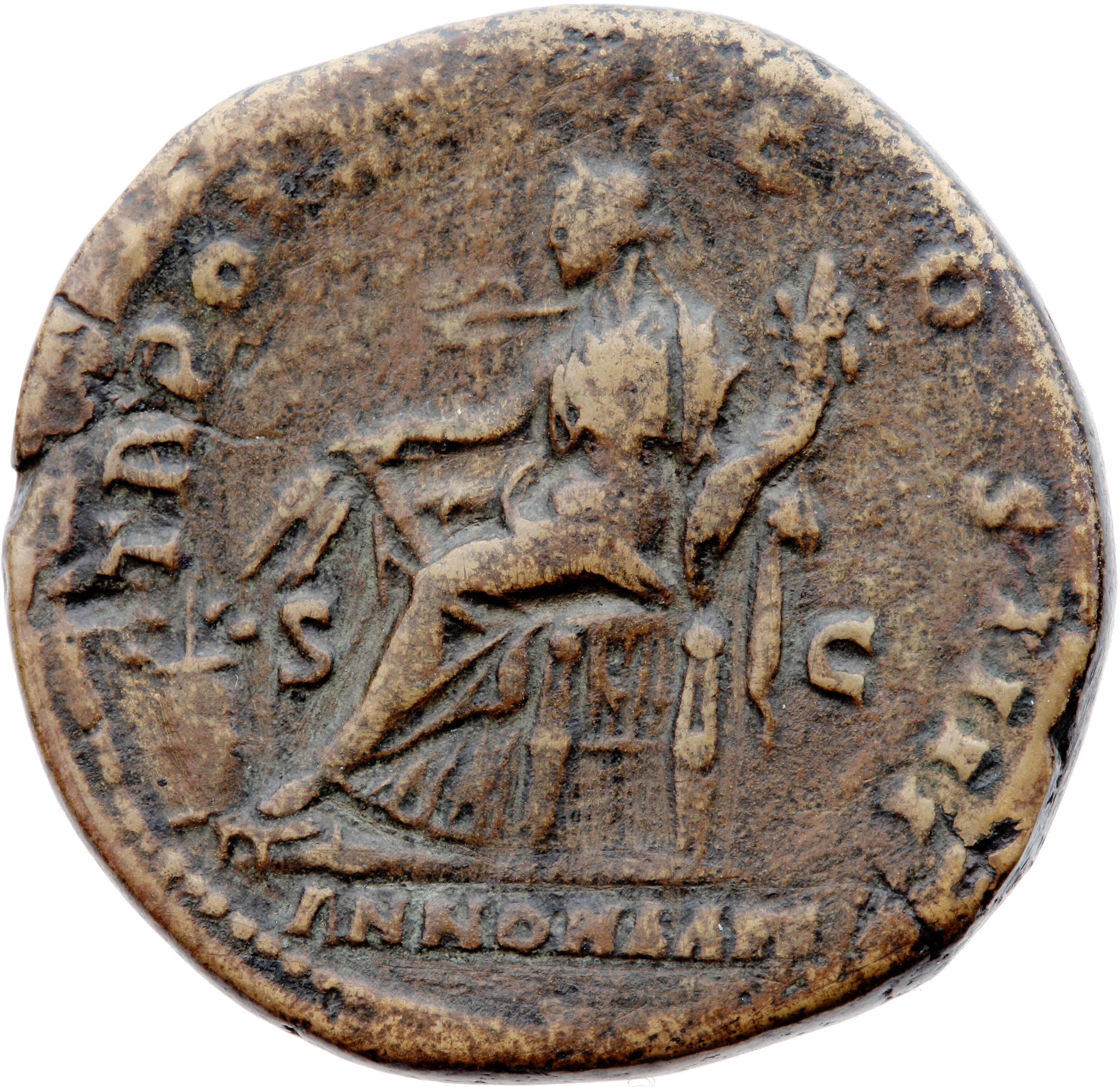 RIC III Antoninus Pius 871A Antoninus Pius reverse, Annona, draped, seated left on low seat, holding two corn-ears in exte...