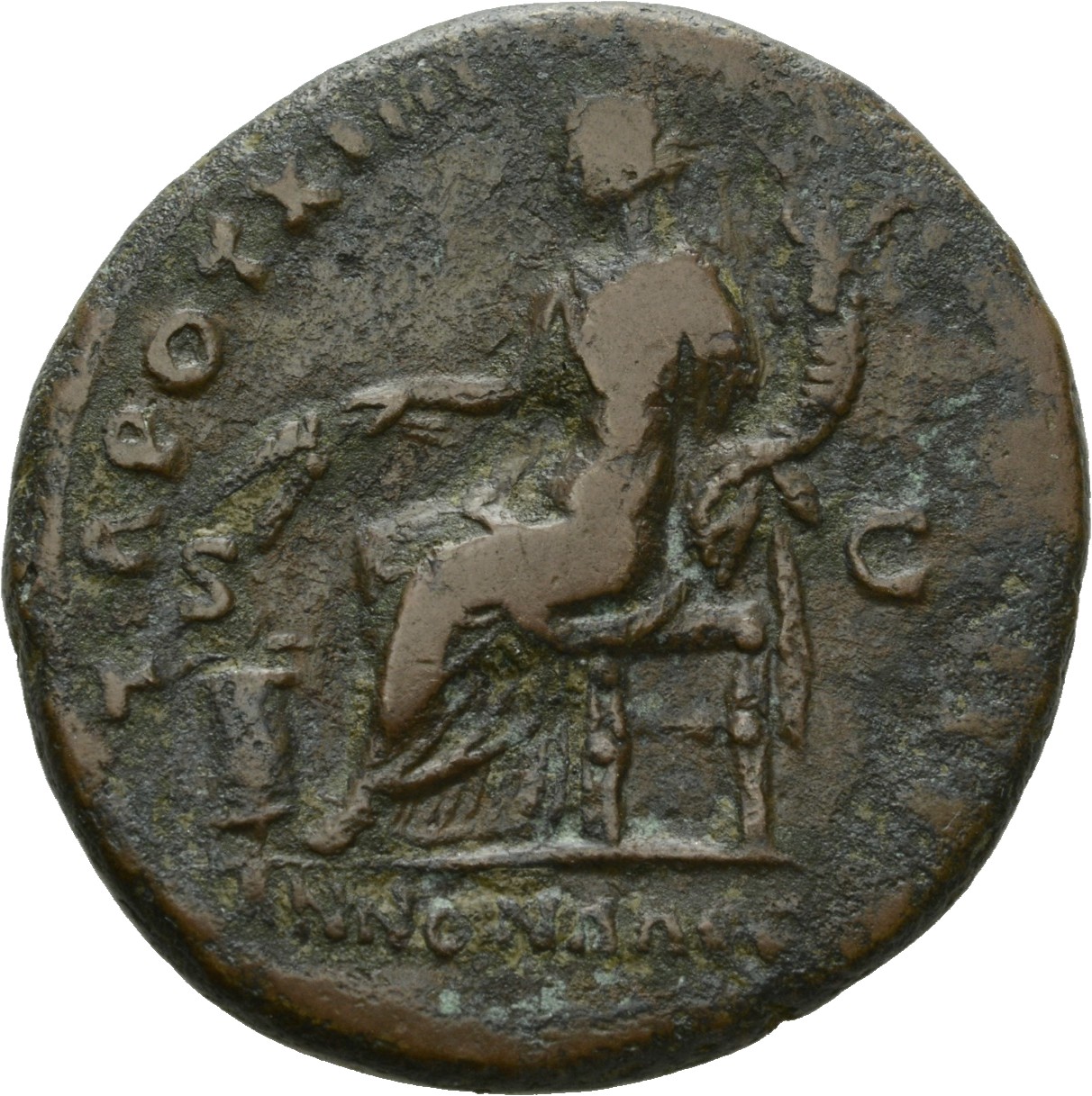 RIC III Antoninus Pius 880 Antoninus Pius reverse, Annona, draped, seated, left on low seat, holding two corn-ears in exte...