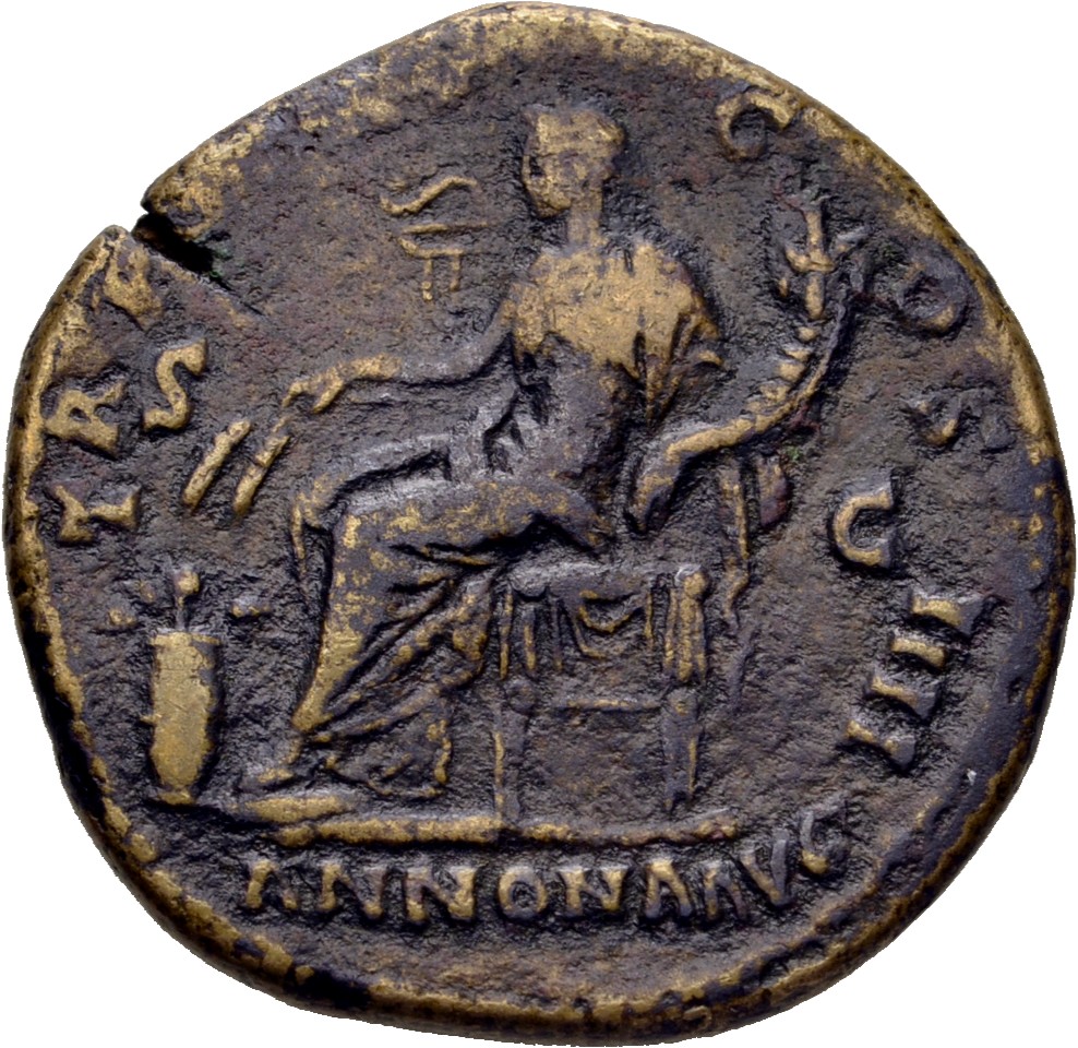 RIC III Antoninus Pius 891 Antoninus Pius reverse, Annona, draped, seated, left on low seat, holding two corn-ears in exte...