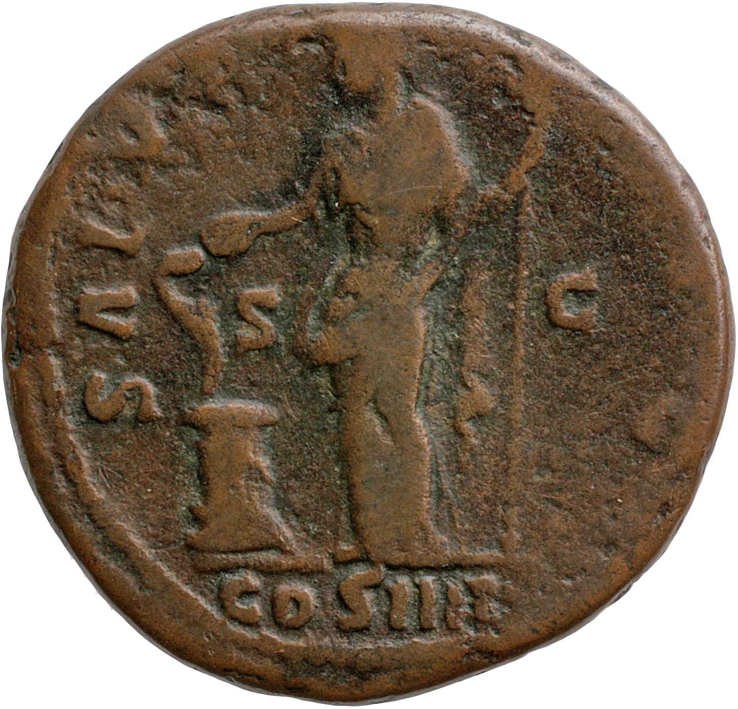 RIC III Antoninus Pius 900A Antoninus Pius reverse, Salus, draped, standing left, feeding out of patera in right hand snak...