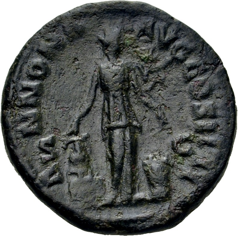 RIC III Antoninus Pius 921 Antoninus Pius reverse, Annona, standing left, holding modius on cippus and branch; to right, a...