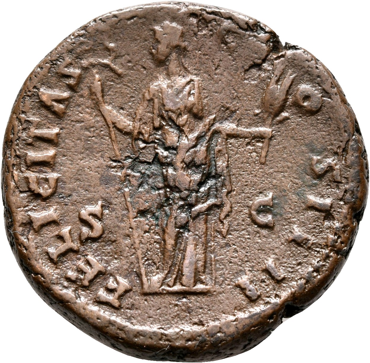 RIC III Antoninus Pius 924 Antoninus Pius reverse, Felicitas, draped, standing left, holding caduceus and corn-ears