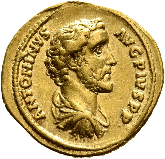 RIC III Antoninus Pius 93b Antoninus Pius obverse, Bust of Antoninus Pius, bare-headed, draped, sometimes cuirassed, right