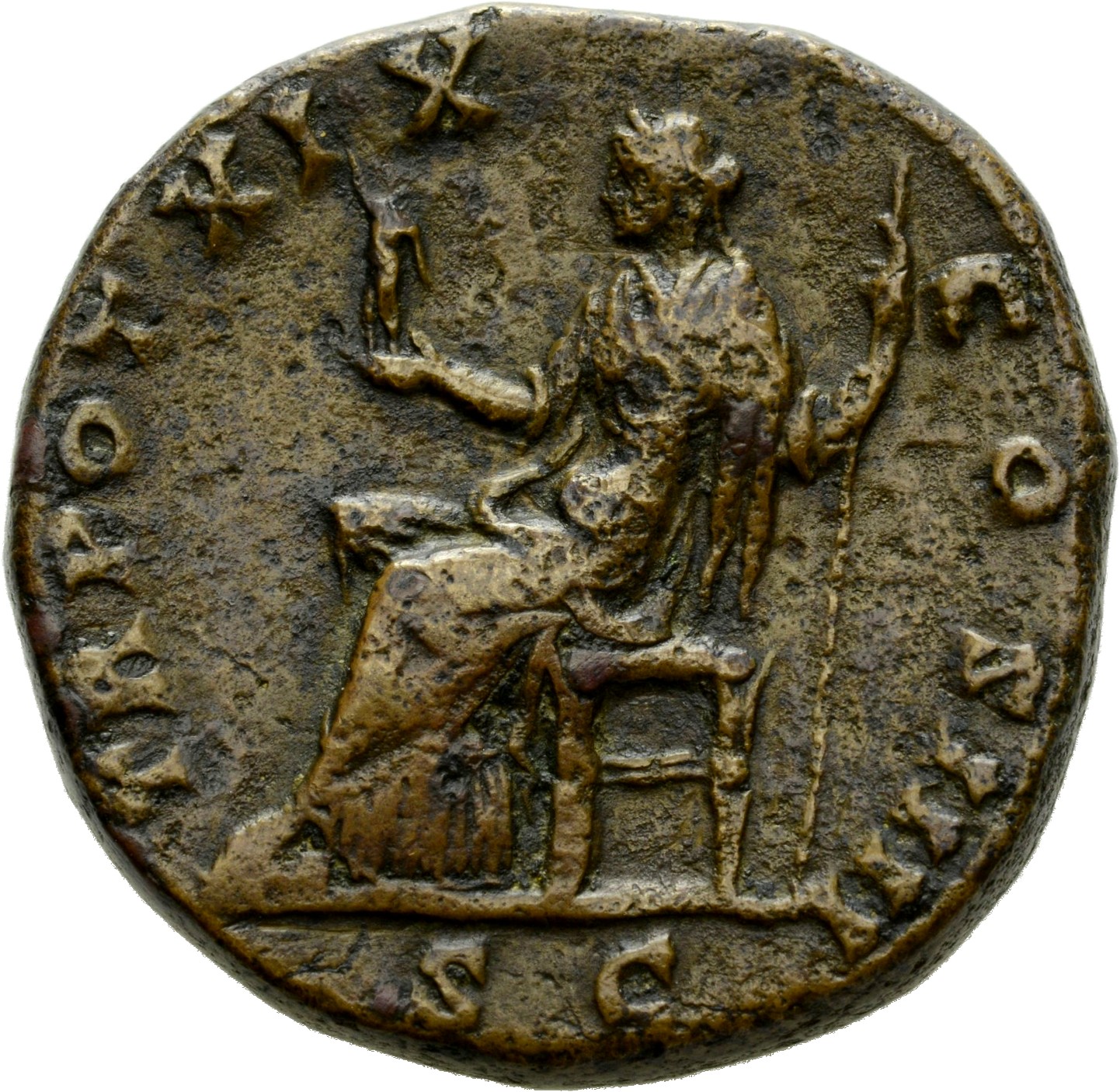 RIC III Antoninus Pius 941A Antoninus Pius reverse, Vesta, draped, seated left, holding palladium on extended right hand a...