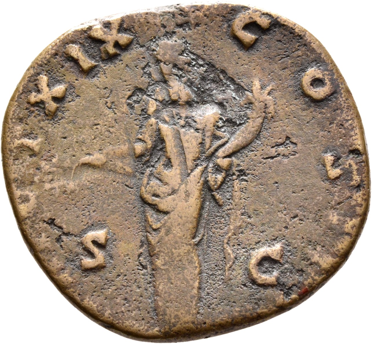 RIC III Antoninus Pius 945 Antoninus Pius reverse, Pax, draped, standing left, holding branch extended downwards in right ...
