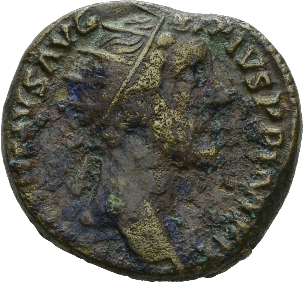 Antoninus Pius obverse — Head of Antoninus Pius, radiate, right