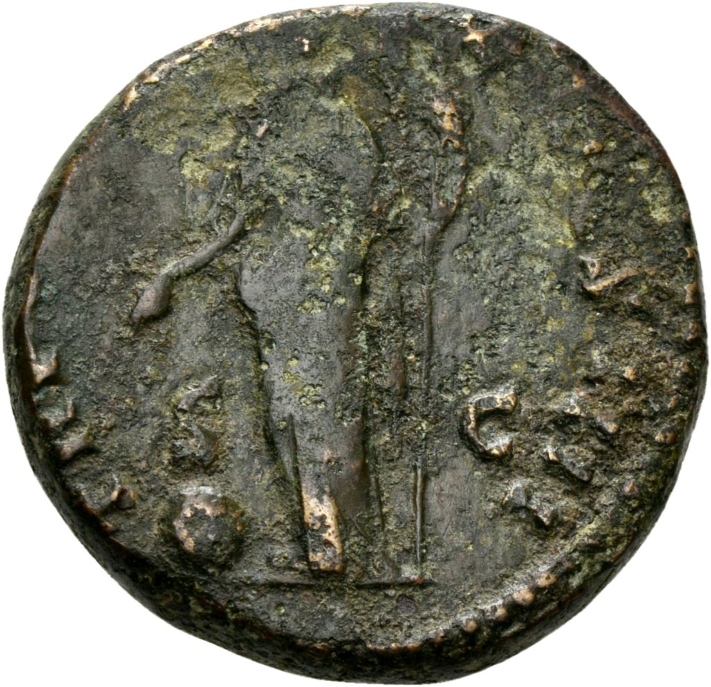 RIC III Antoninus Pius 953 Antoninus Pius reverse, Providentia, standing left, pointing with right hand at large globe and...