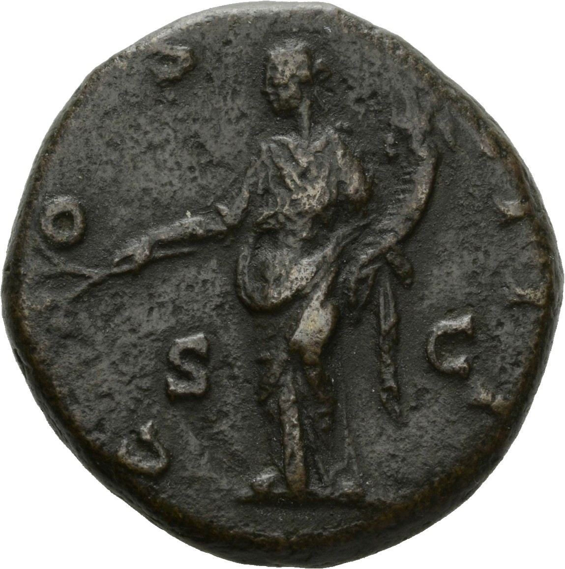 RIC III Antoninus Pius 955 Antoninus Pius reverse, Pax, draped, standing left, holding branch, extended in right hand and ...