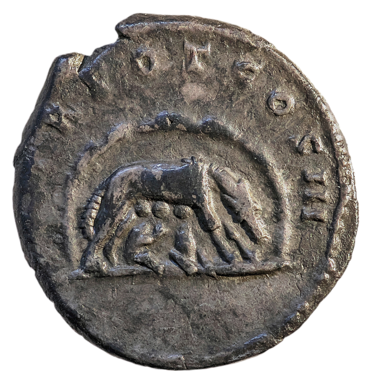 RIC III Antoninus Pius 95c Antoninus Pius reverse, She-wolf and twins, right in cave