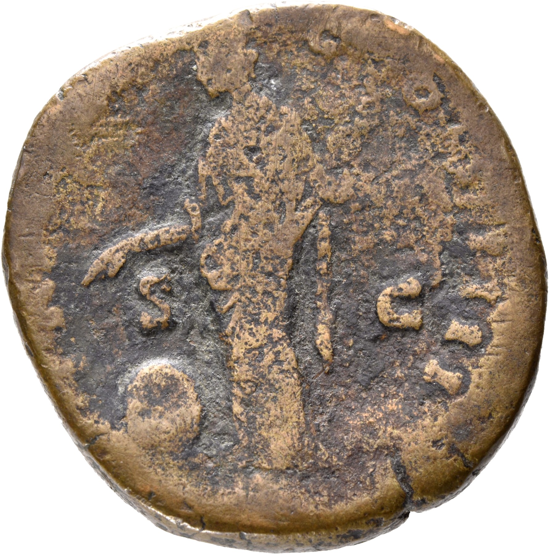 RIC III Antoninus Pius 966 Antoninus Pius reverse, Providentia, draped, standing, pointing with right hand at large globe ...