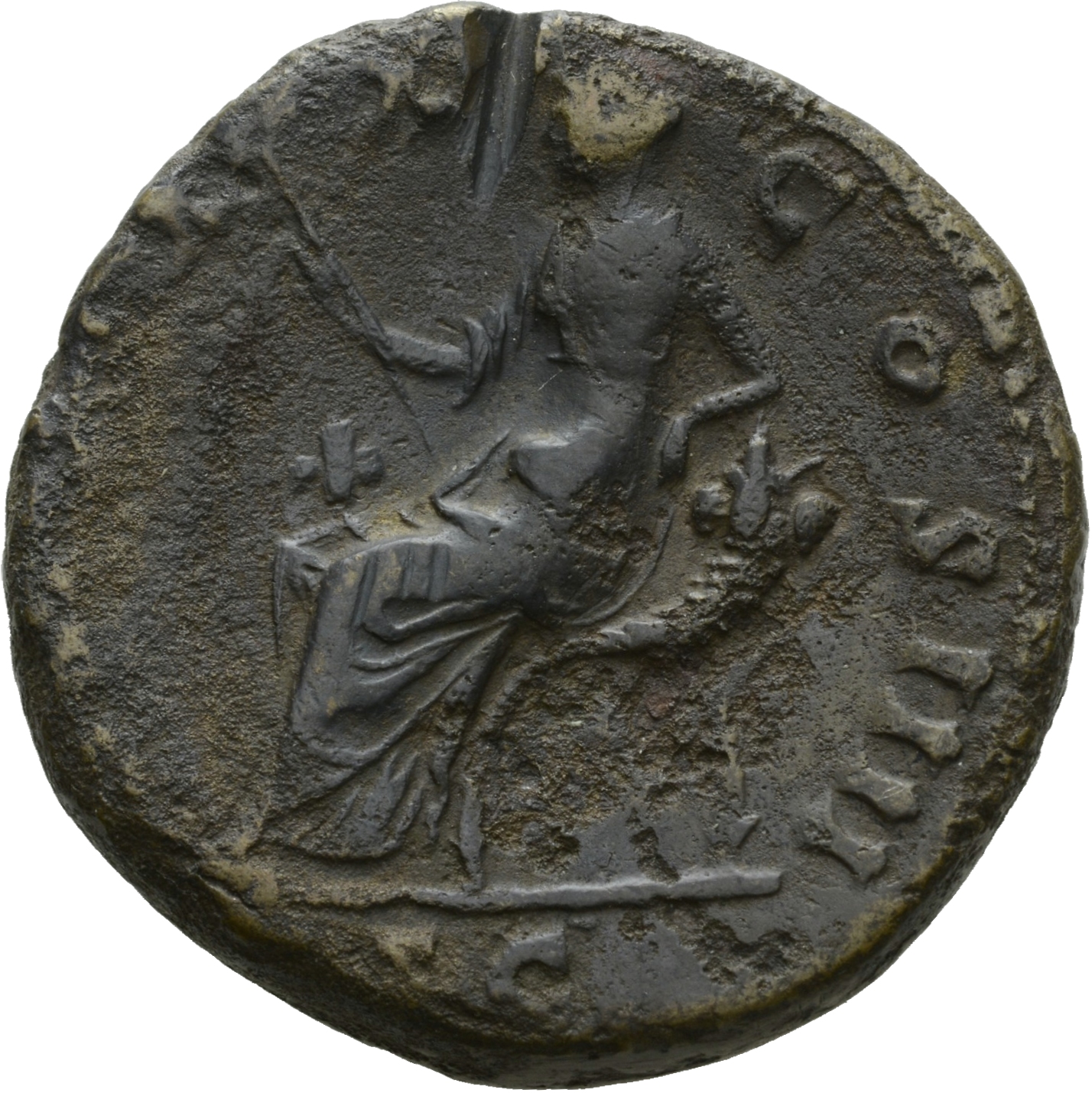 RIC III Antoninus Pius 967 Antoninus Pius reverse, Securitas, seated left, holding sceptre and resting left elbow on cornu...