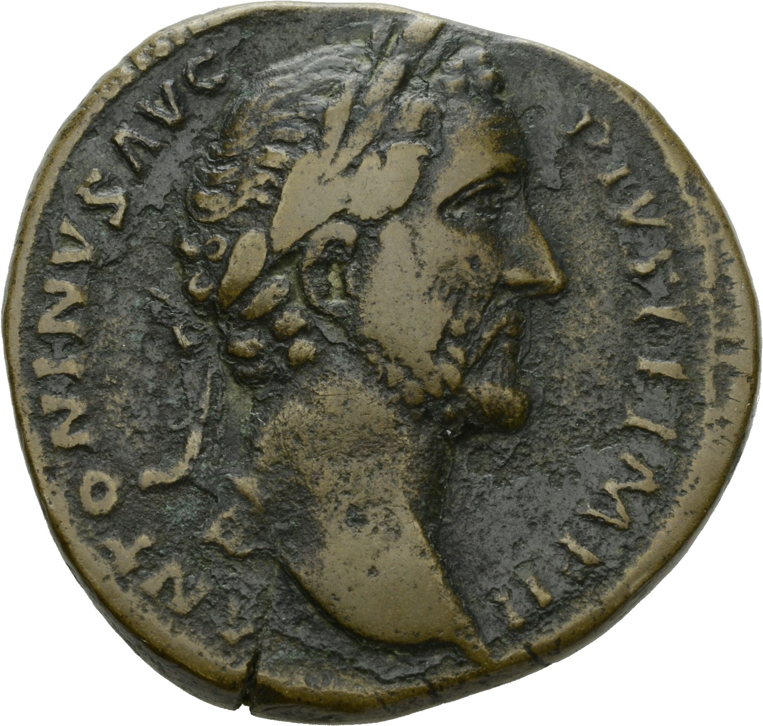 RIC III Antoninus Pius 967 Antoninus Pius obverse, Head of Antoninus Pius, laureate, sometimes draped on left shoulder, right