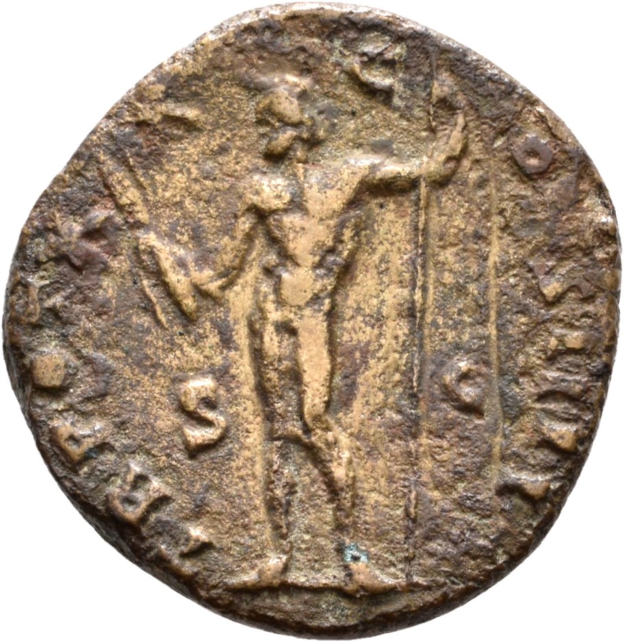 RIC III Antoninus Pius 968 Antoninus Pius reverse, Jupiter, naked, standing front, holding sceptre in right hand and thund...