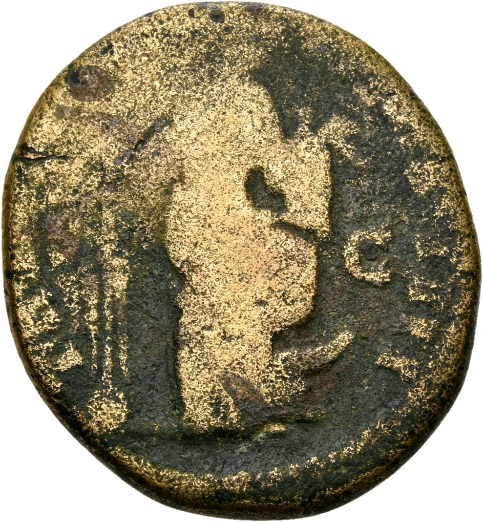 RIC III Antoninus Pius 969 Antoninus Pius reverse, Annona, draped, standing right, holding rudder, vertical, on ground in ...