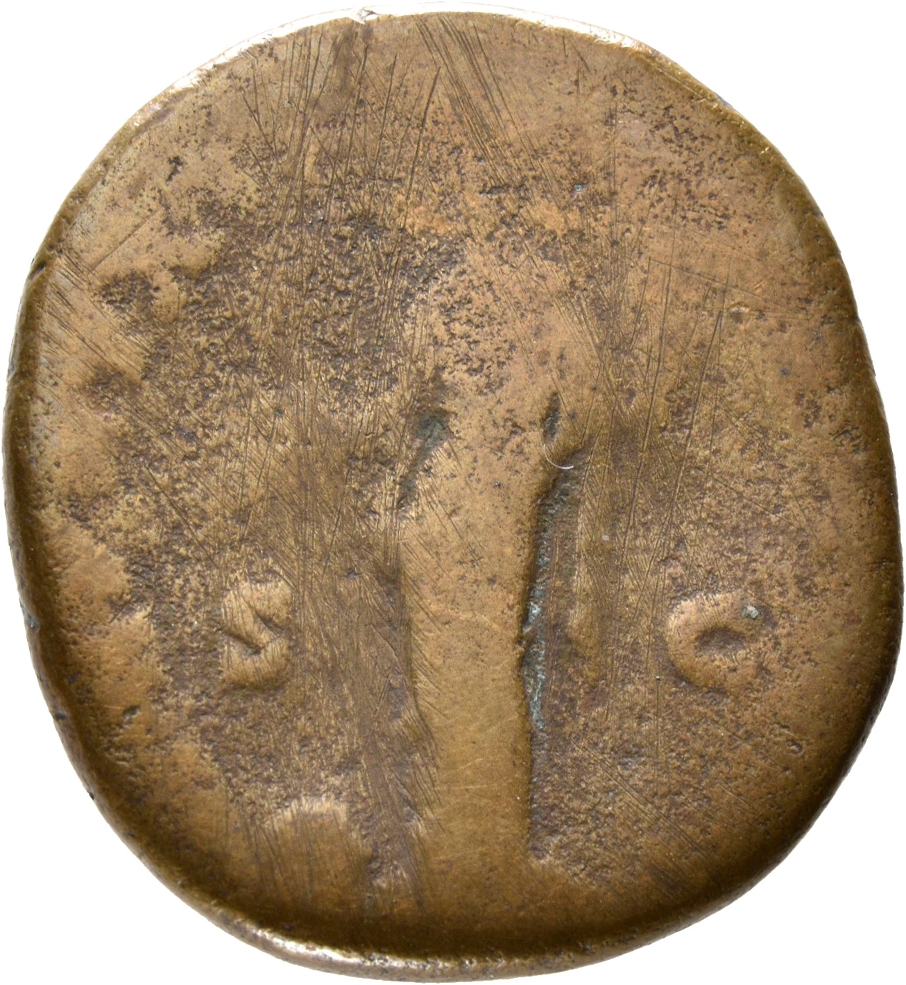 Antoninus Pius reverse — Providentia, draped, standing, pointing with right hand at large globe left and holding sceptre, vertical, in left
